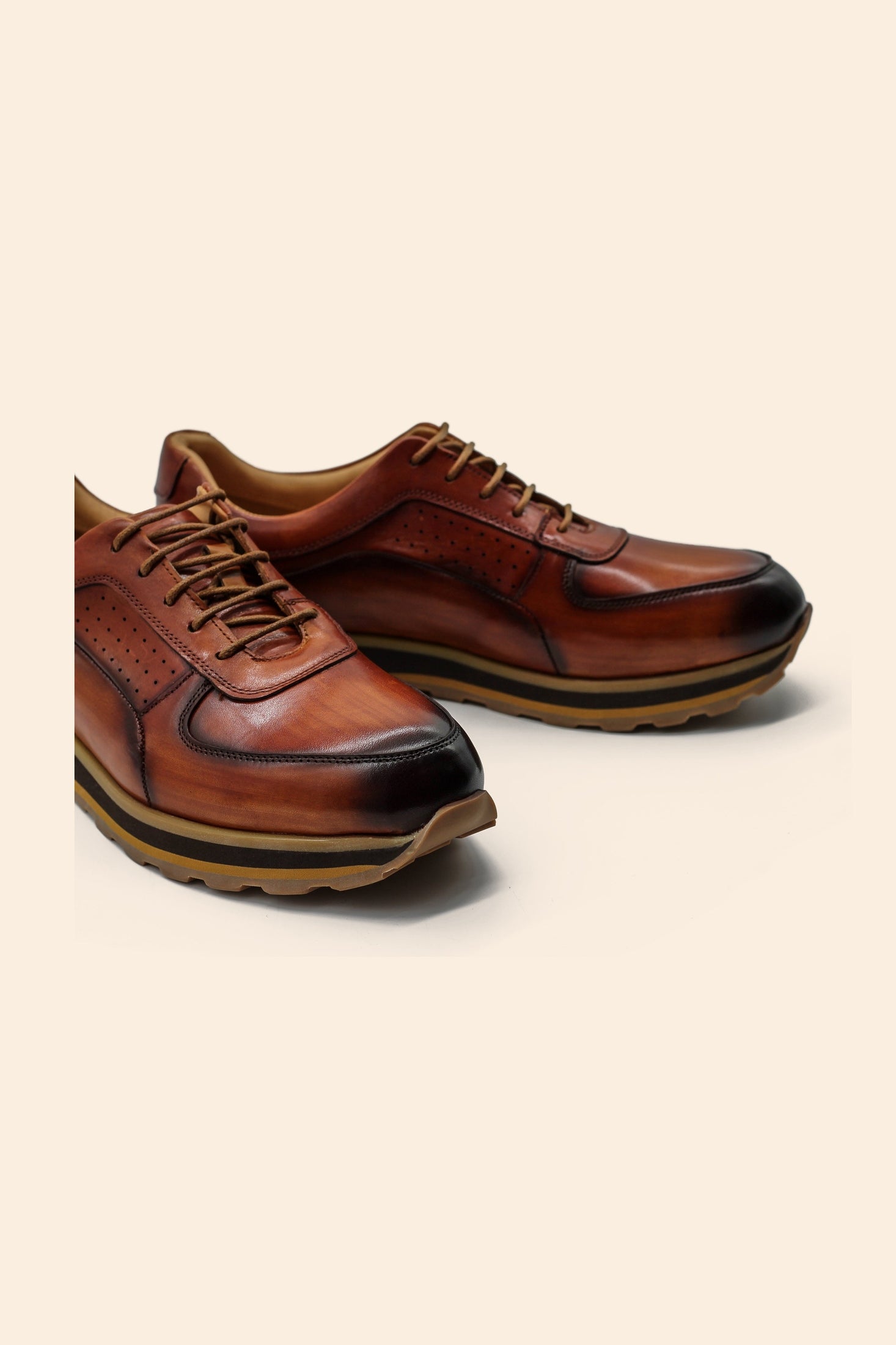 Men’s Tan Real Leather Trainers