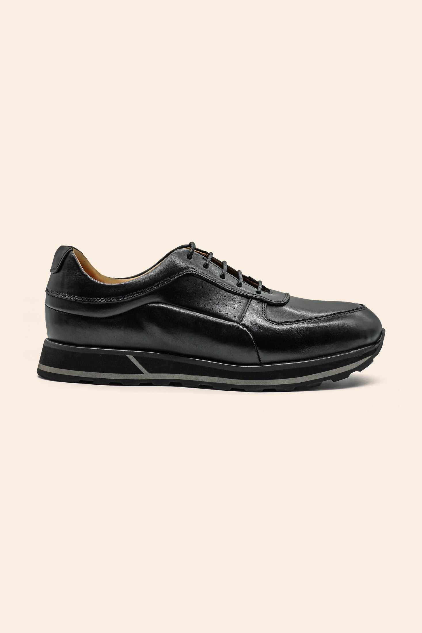 Men’s Black Real Leather Trainers