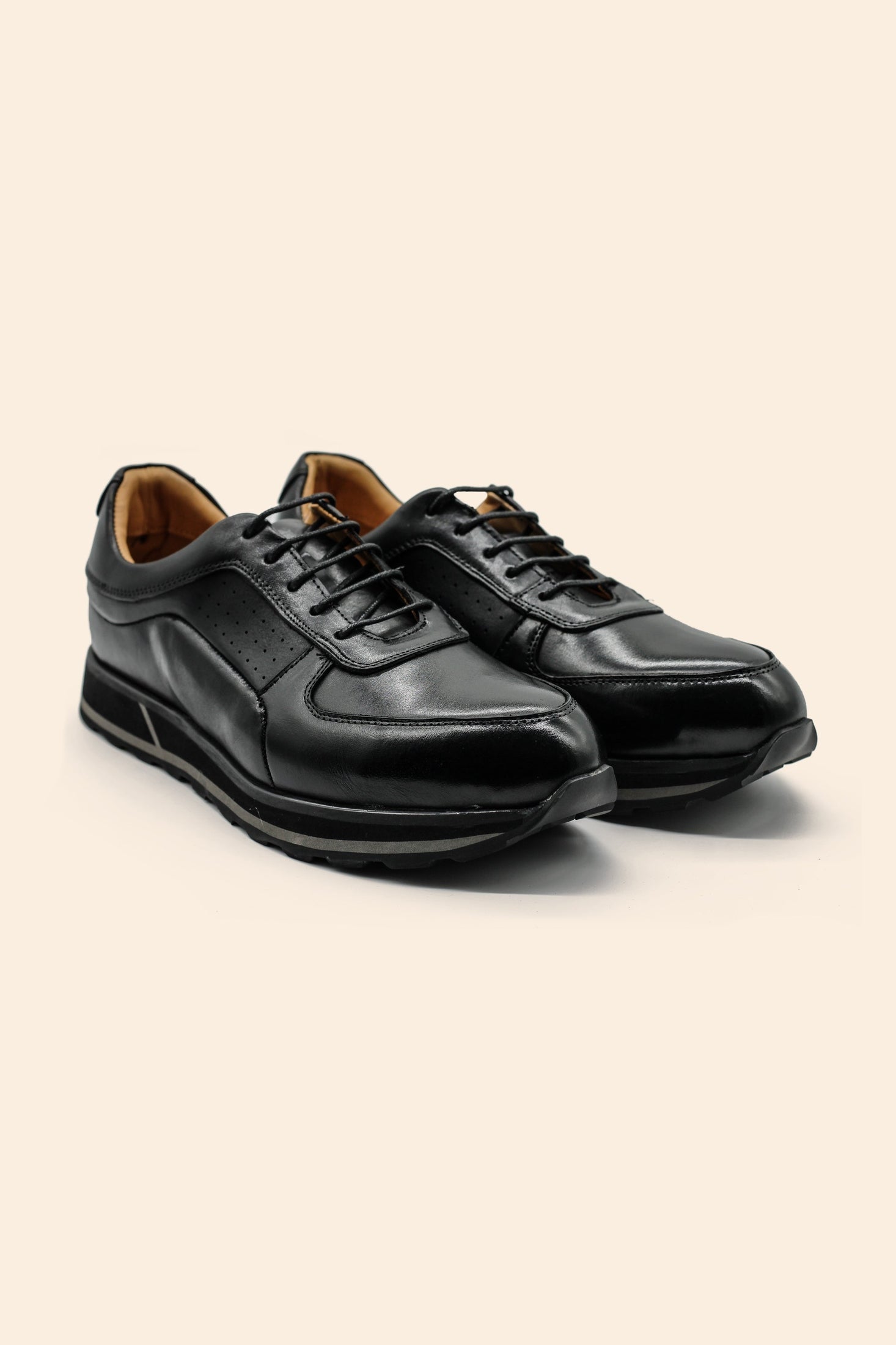 Men’s Black Real Leather Trainers