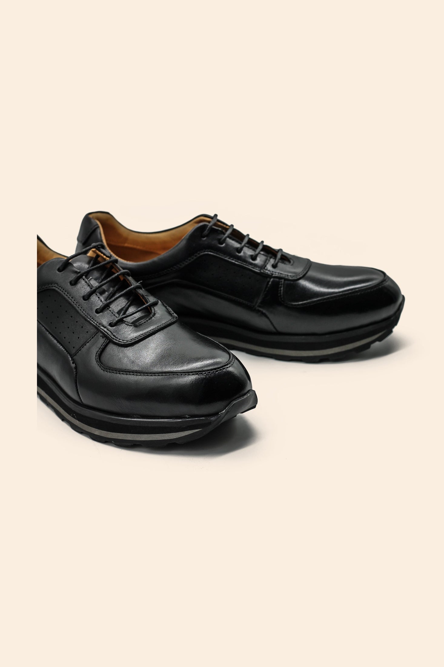 Men’s Black Real Leather Trainers
