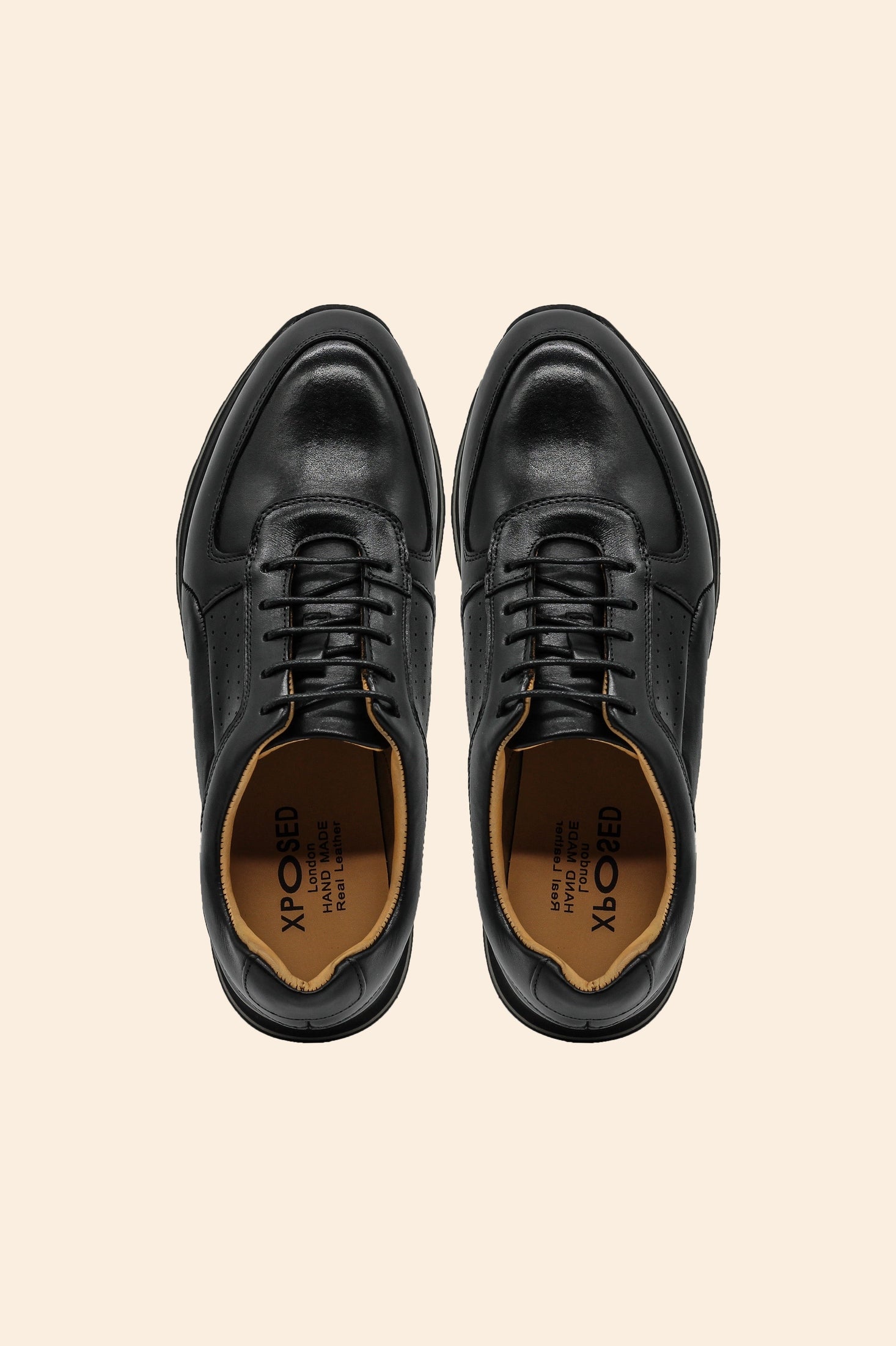 Men’s Black Real Leather Trainers