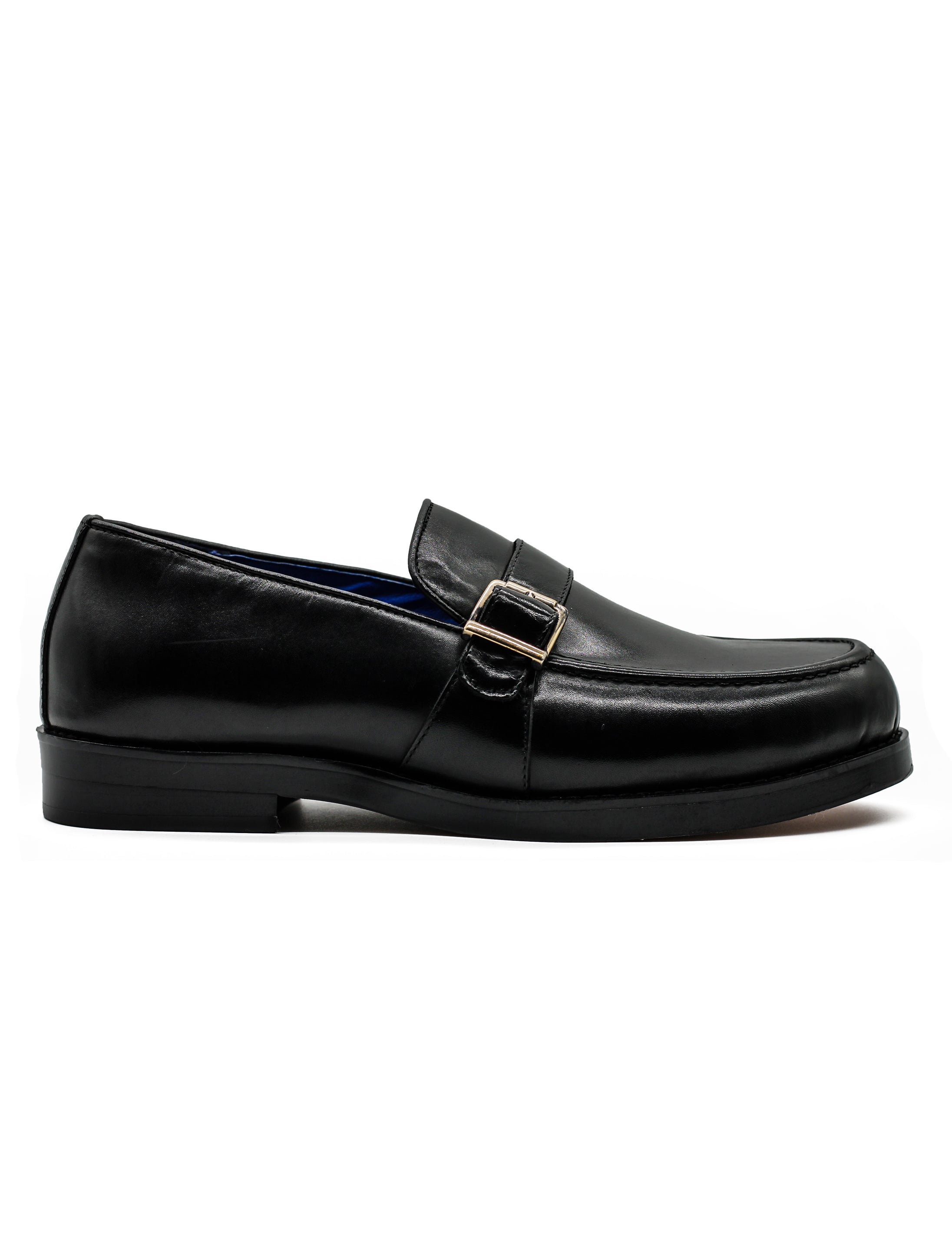 Men's Single Monk Strap Shoesin Black Leather