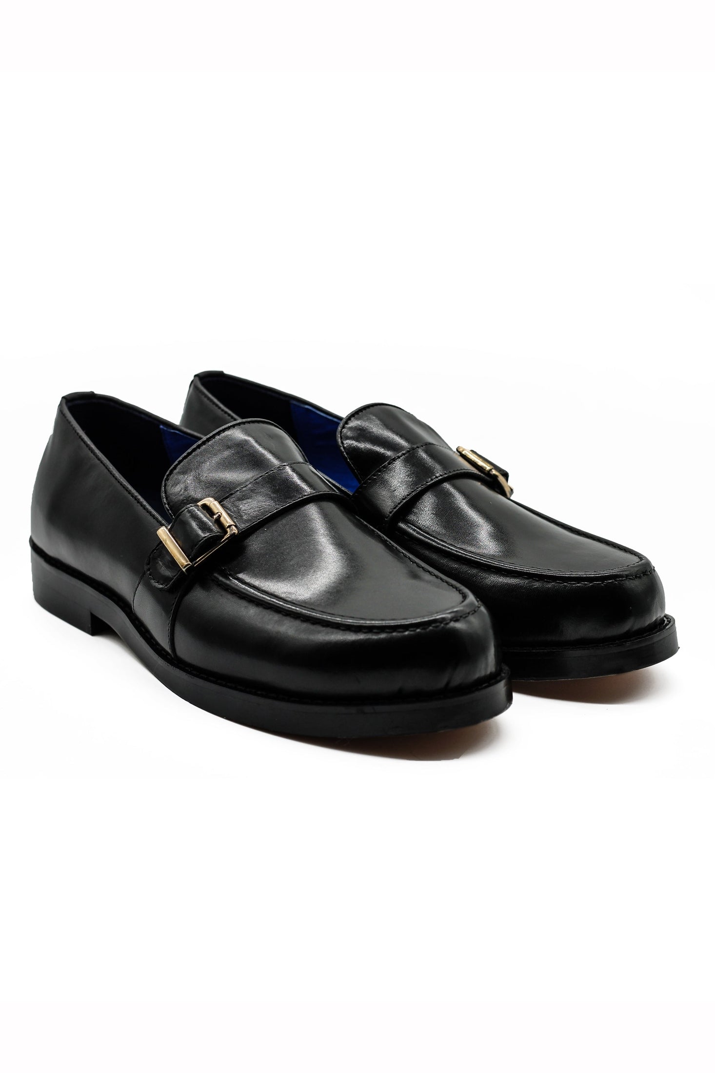 Men's Single Monk Strap Shoesin Black Leather