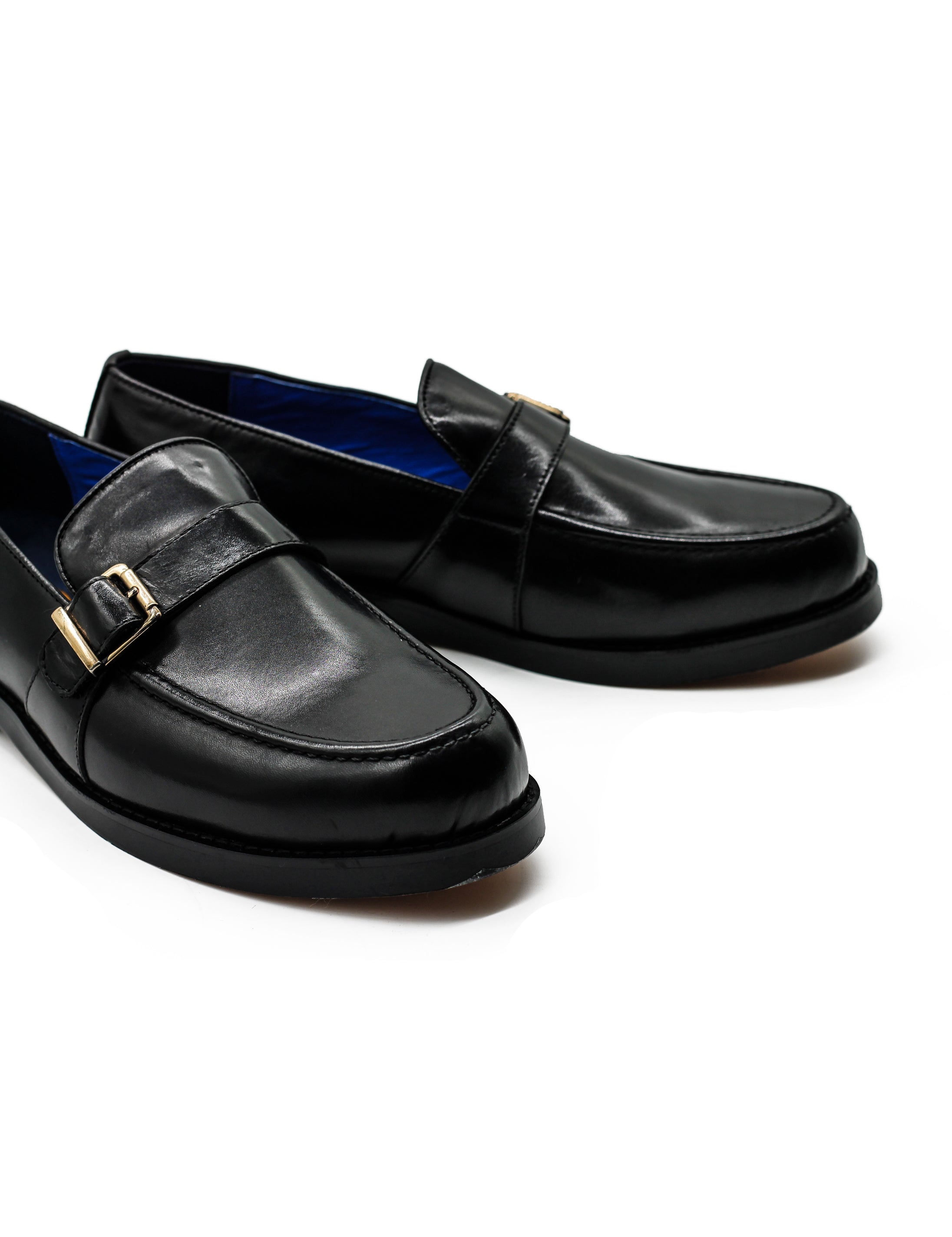 Men's Single Monk Strap Shoesin Black Leather