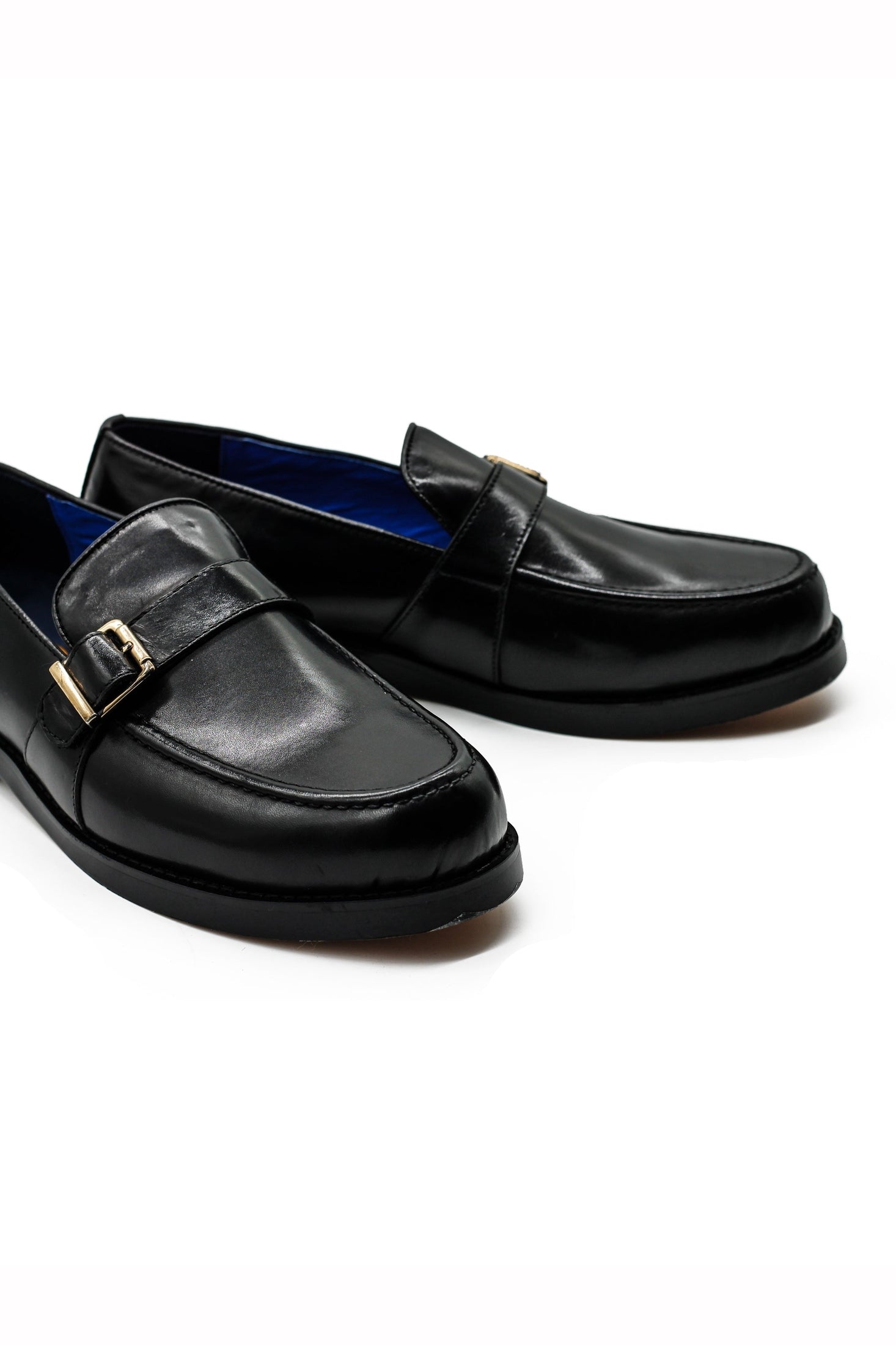 Men's Single Monk Strap Shoesin Black Leather