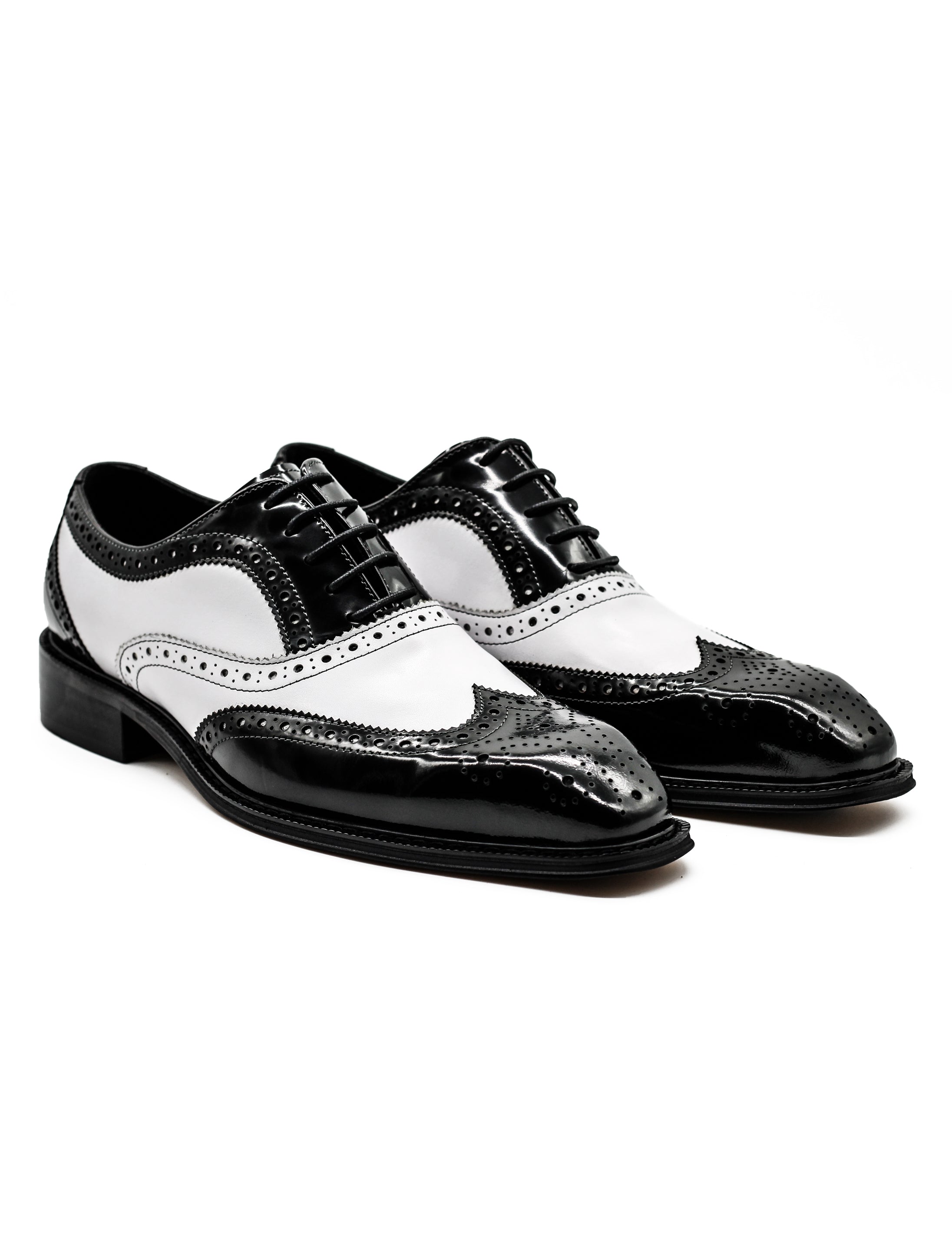 Mens Retro Black White Leather Gatsby Brogues
