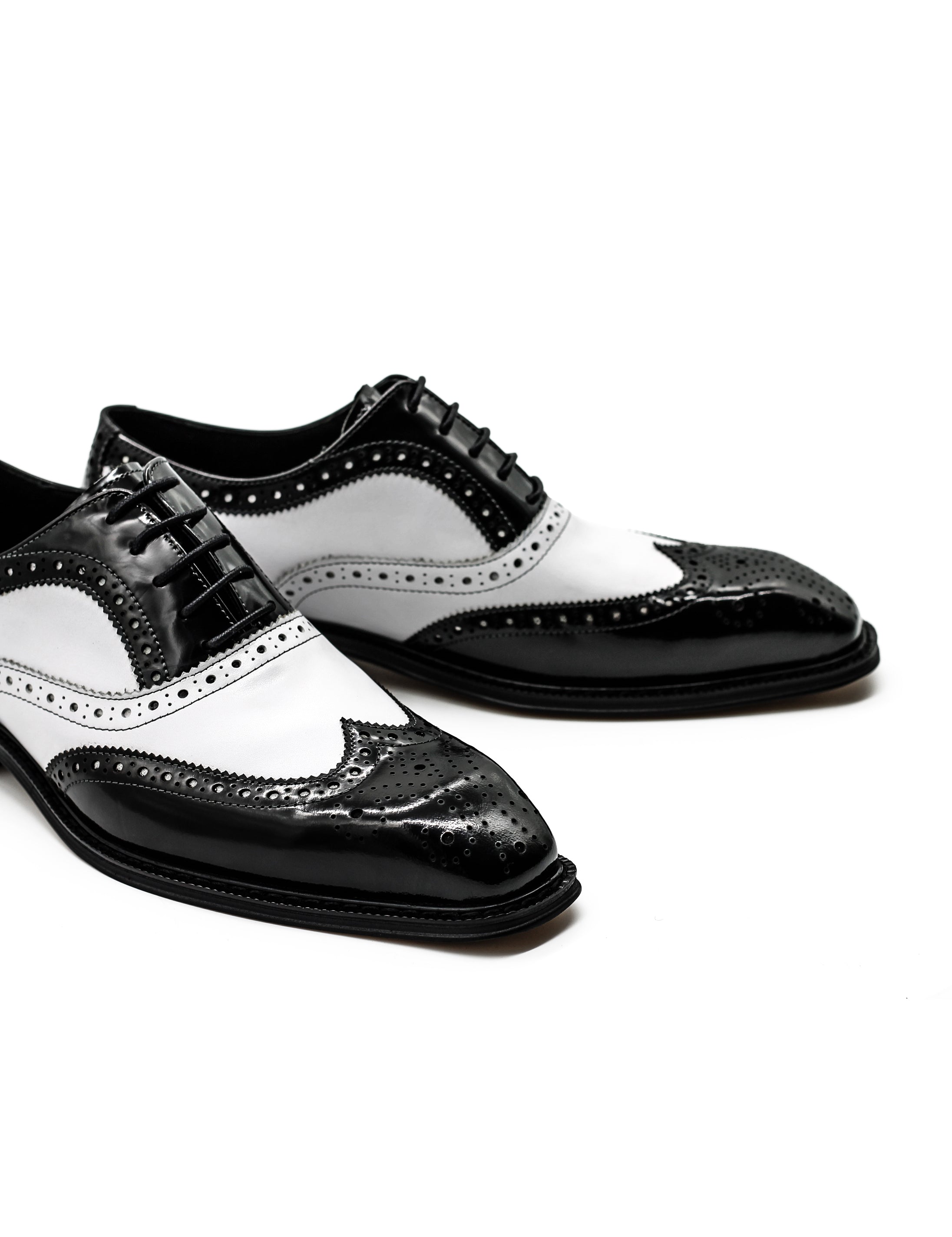 Mens Retro Black White Leather Gatsby Brogues
