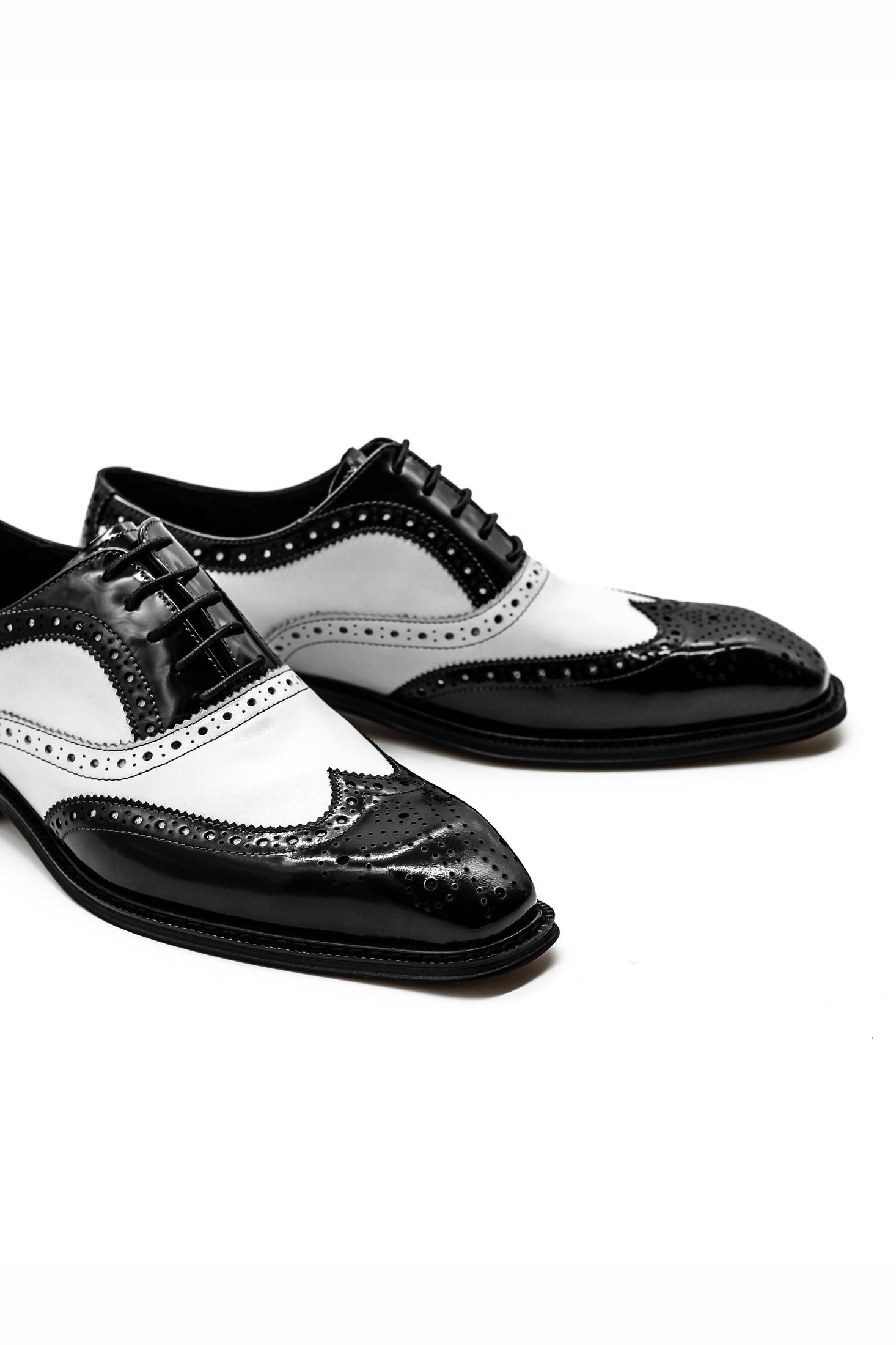 Mens Retro Black White Leather Gatsby Brogues