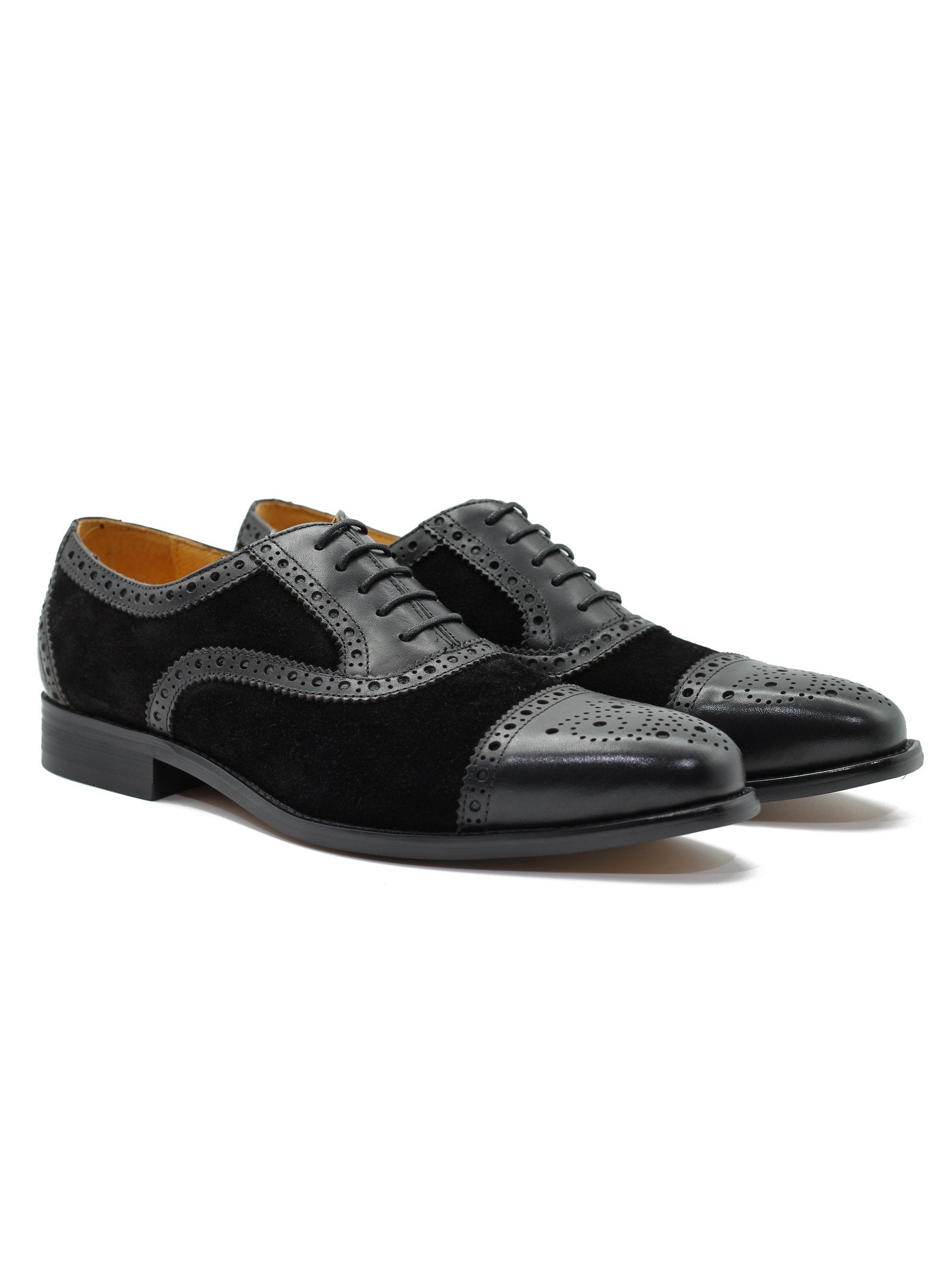 BLACK LEATHER & SUEDE BROGUES