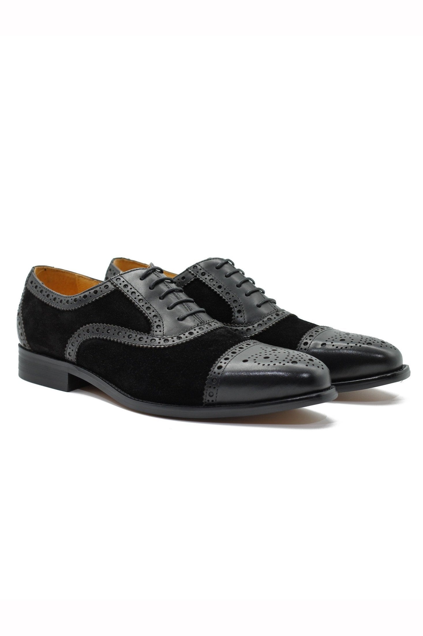 BLACK LEATHER & SUEDE BROGUES