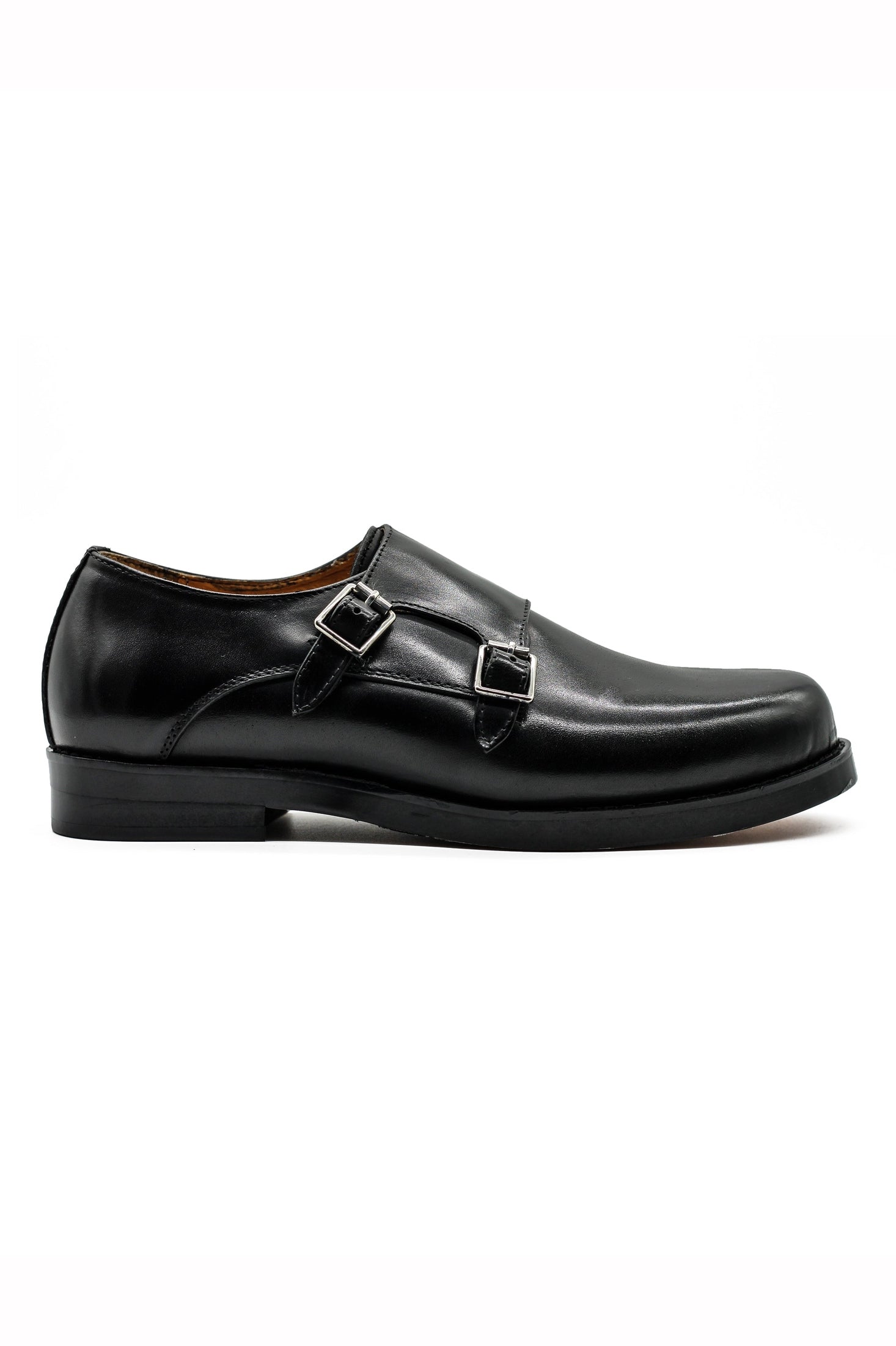 Mens Monk Shoes Retro Double Straps in Black Leather