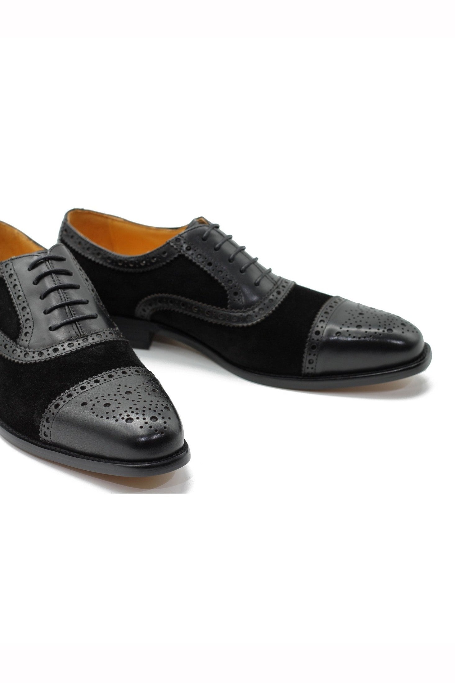 BLACK LEATHER & SUEDE BROGUES