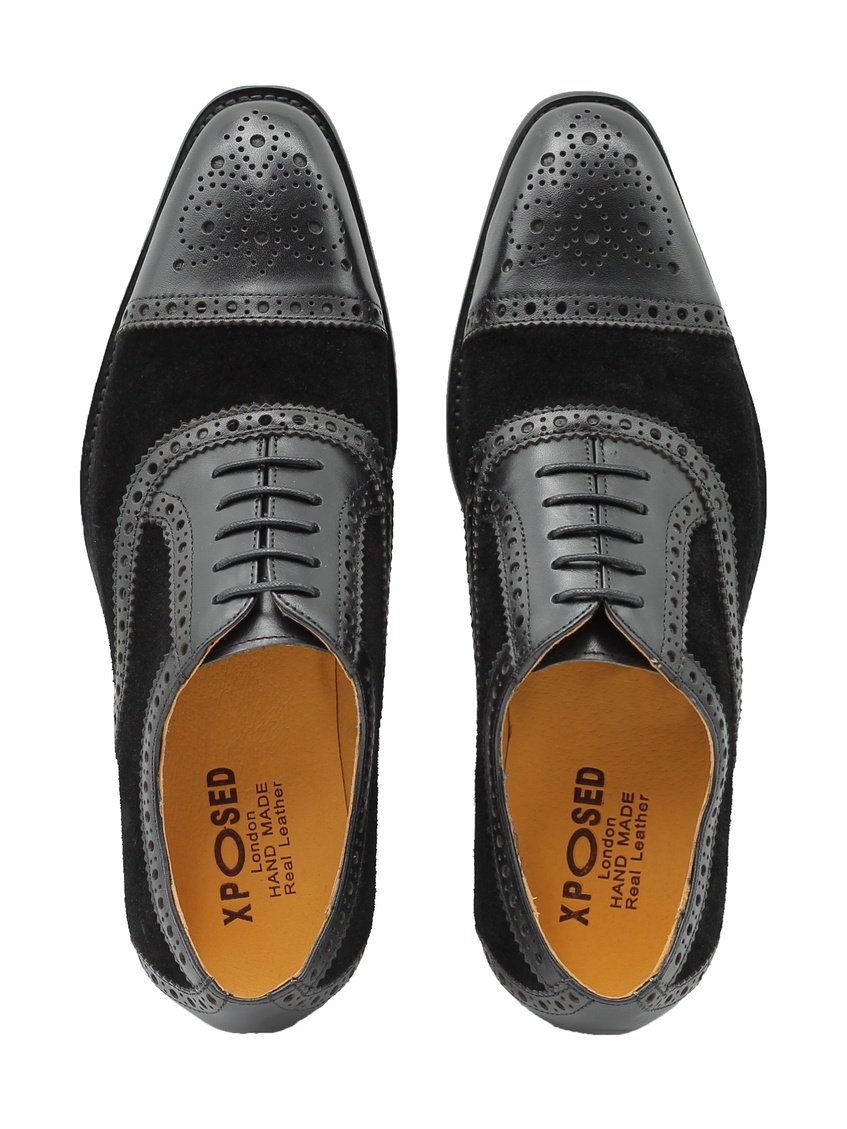 BLACK LEATHER & SUEDE BROGUES