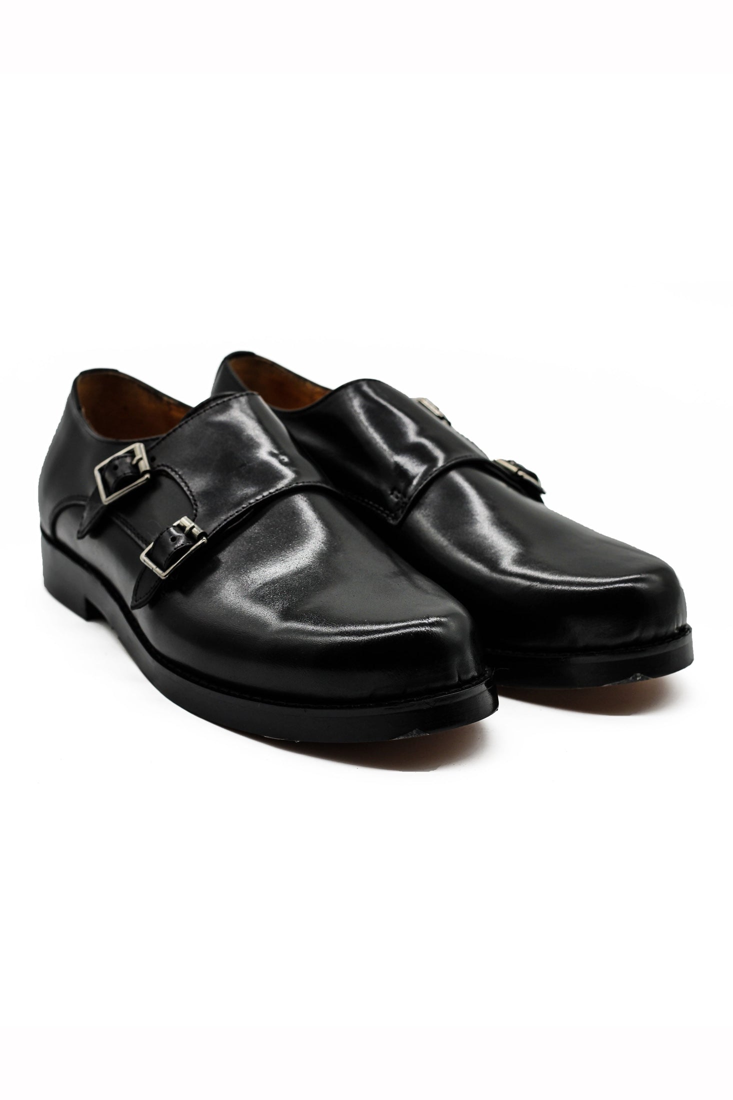 Mens Monk Shoes Retro Double Straps in Black Leather