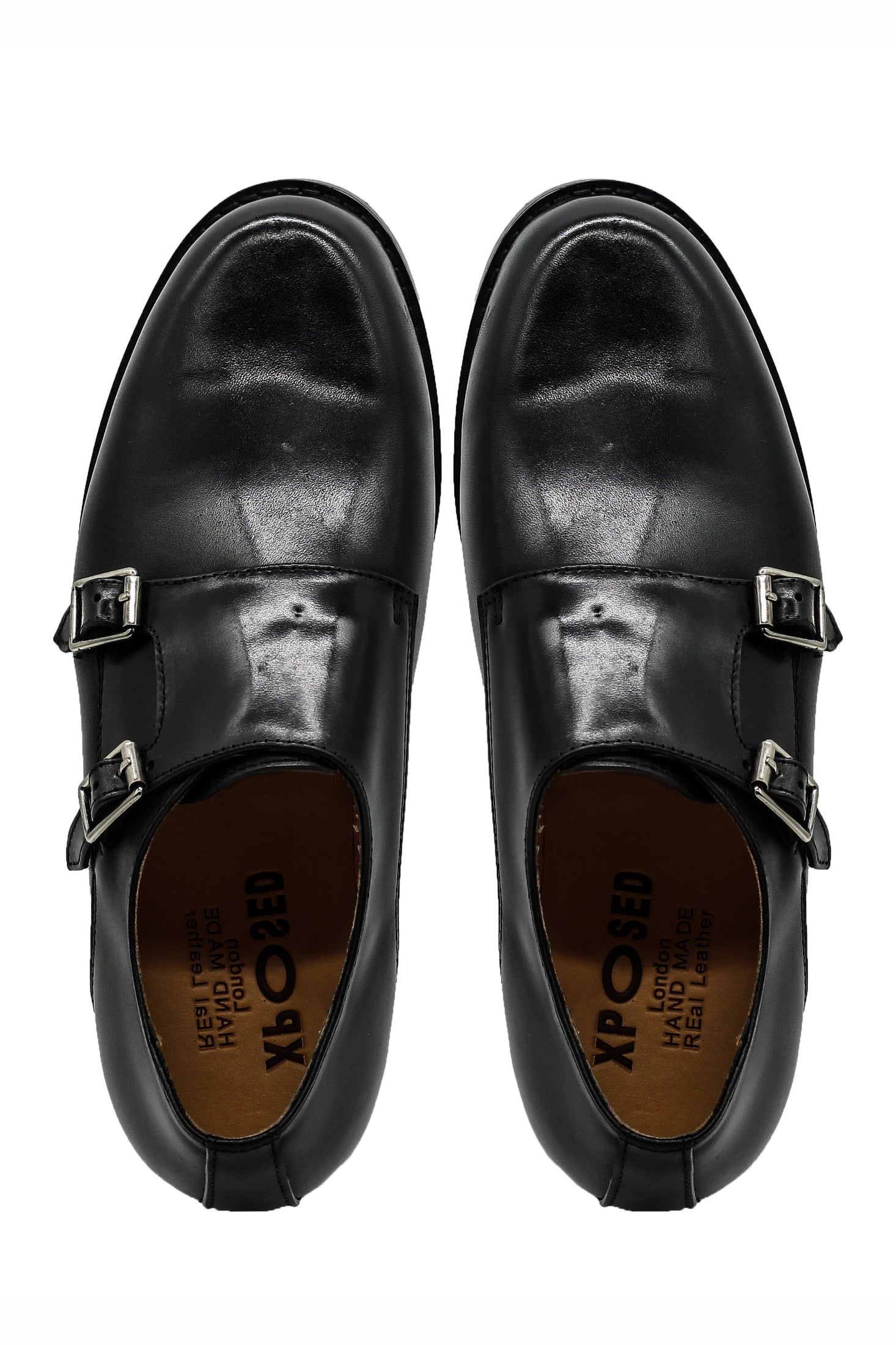 Mens Monk Shoes Retro Double Straps in Black Leather