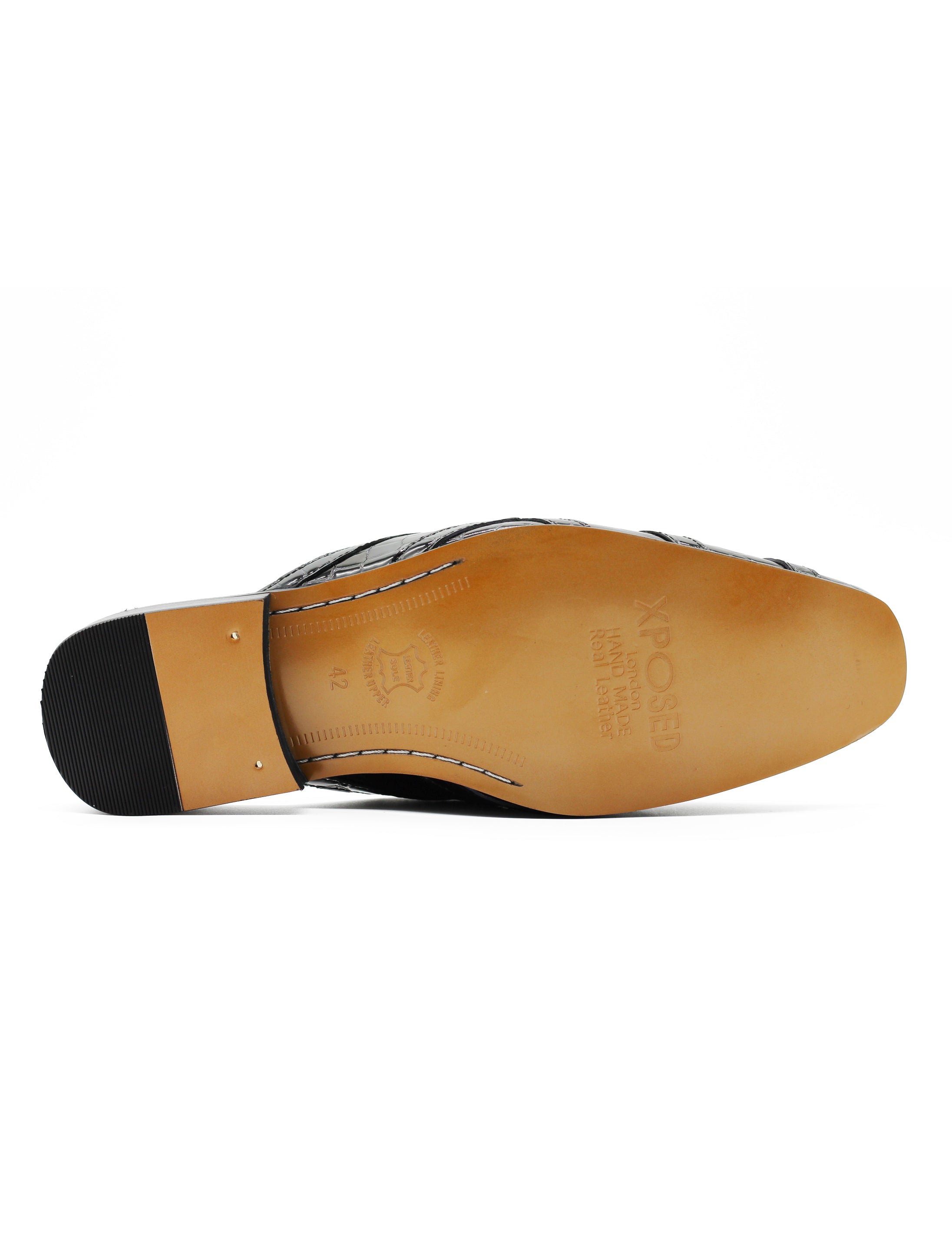 Black Shiny Patent Real Leather Printed Half Shoes