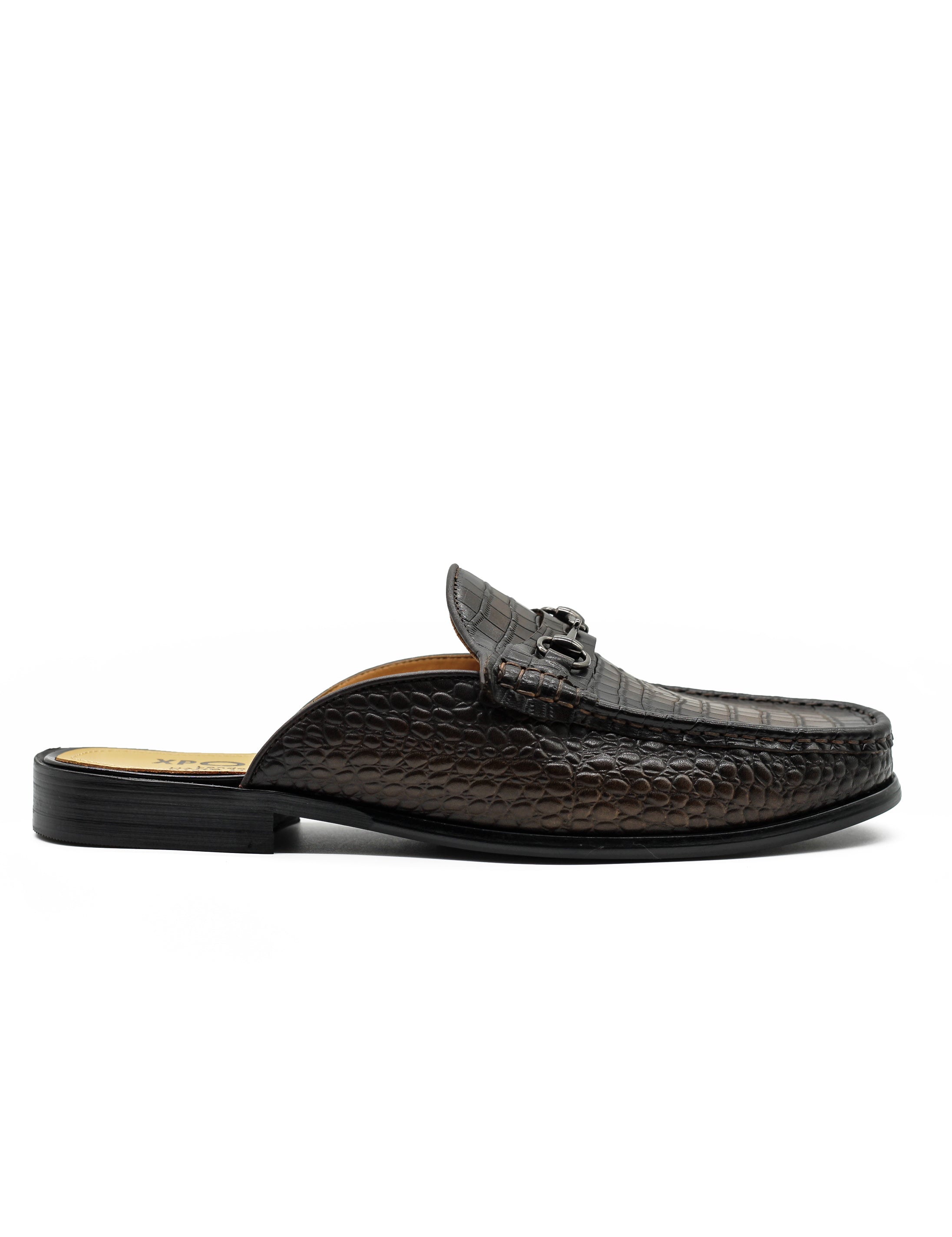 Brown Leather Backless Mules Half Shoes