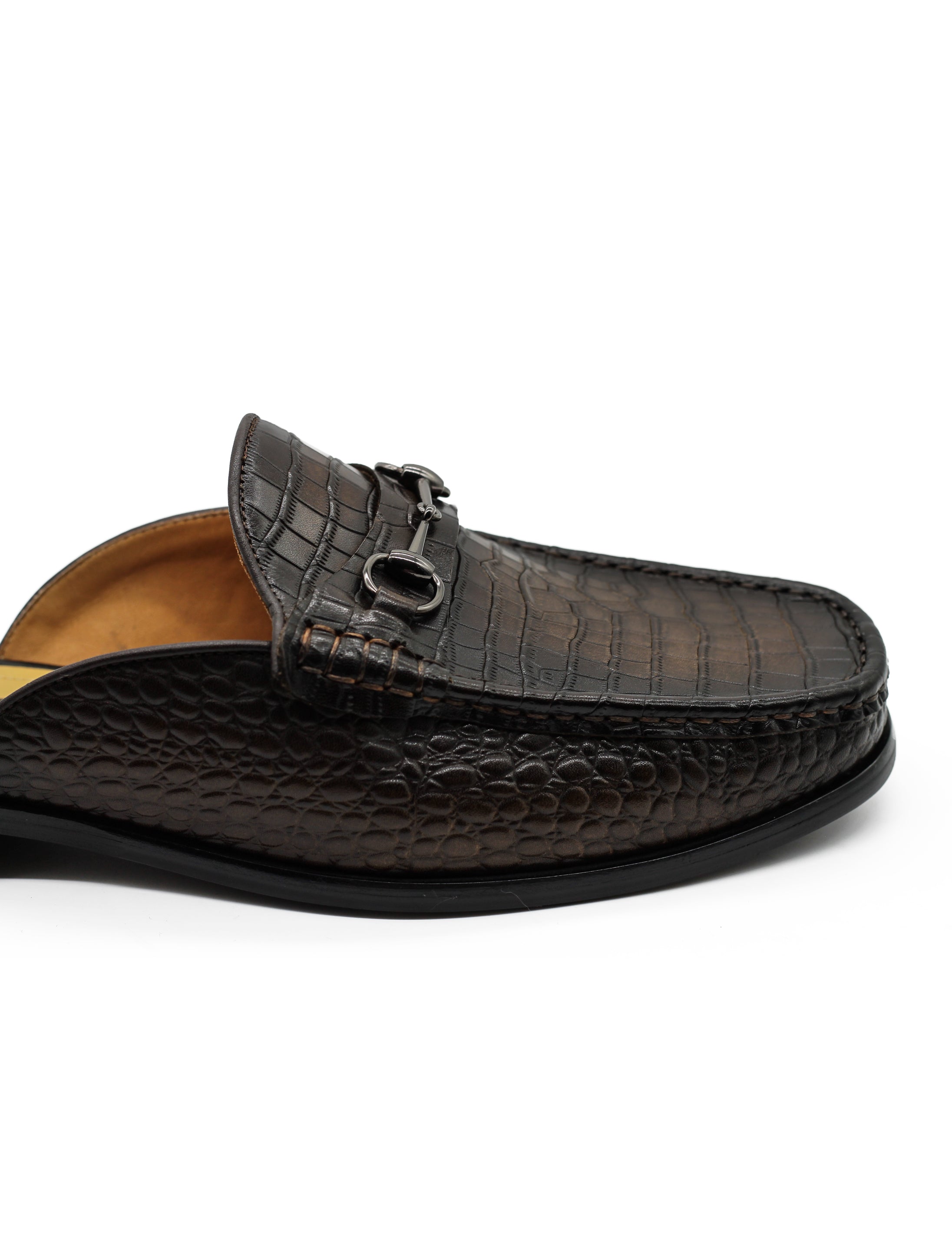 Brown Leather Backless Mules Half Shoes