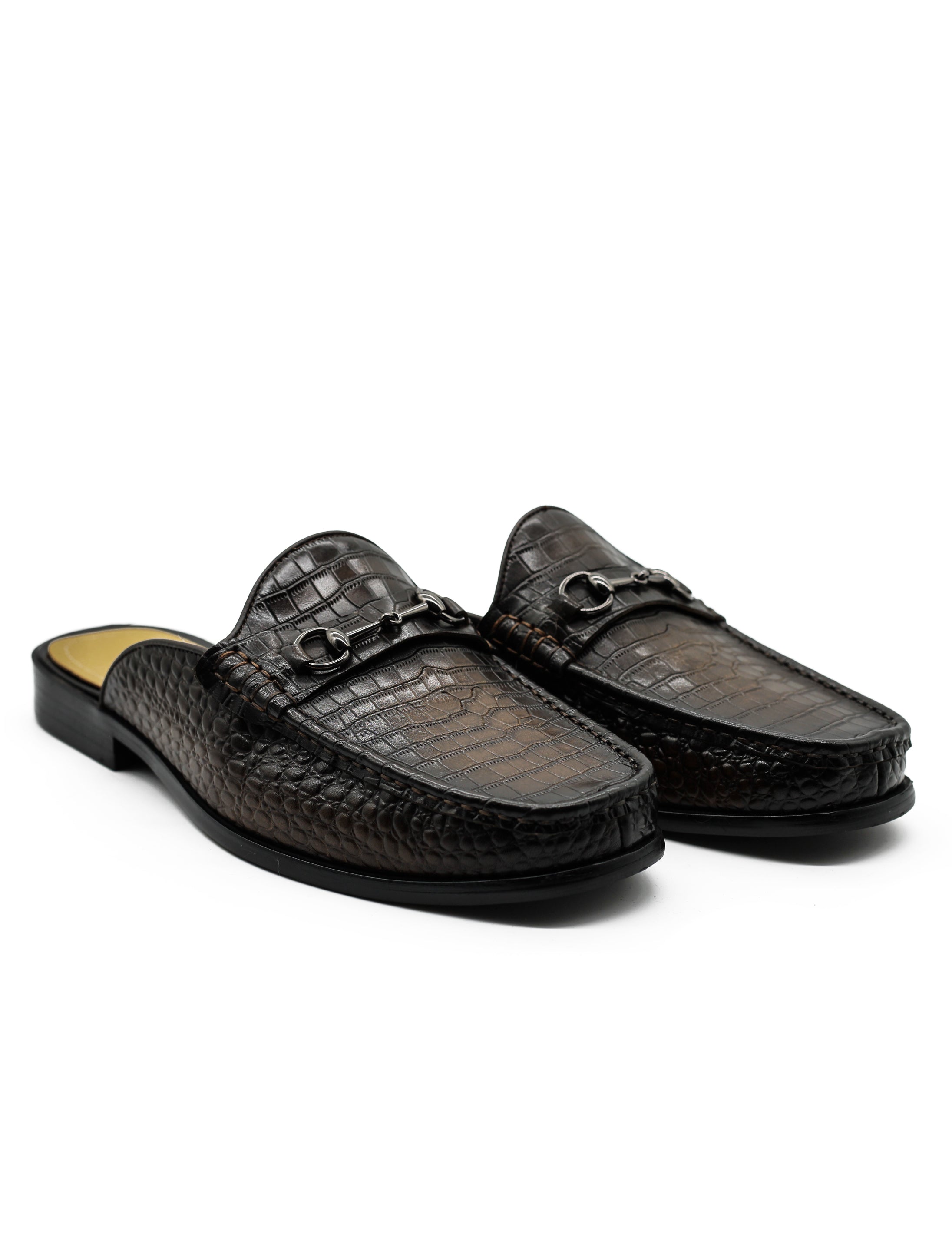 Brown Leather Backless Mules Half Shoes