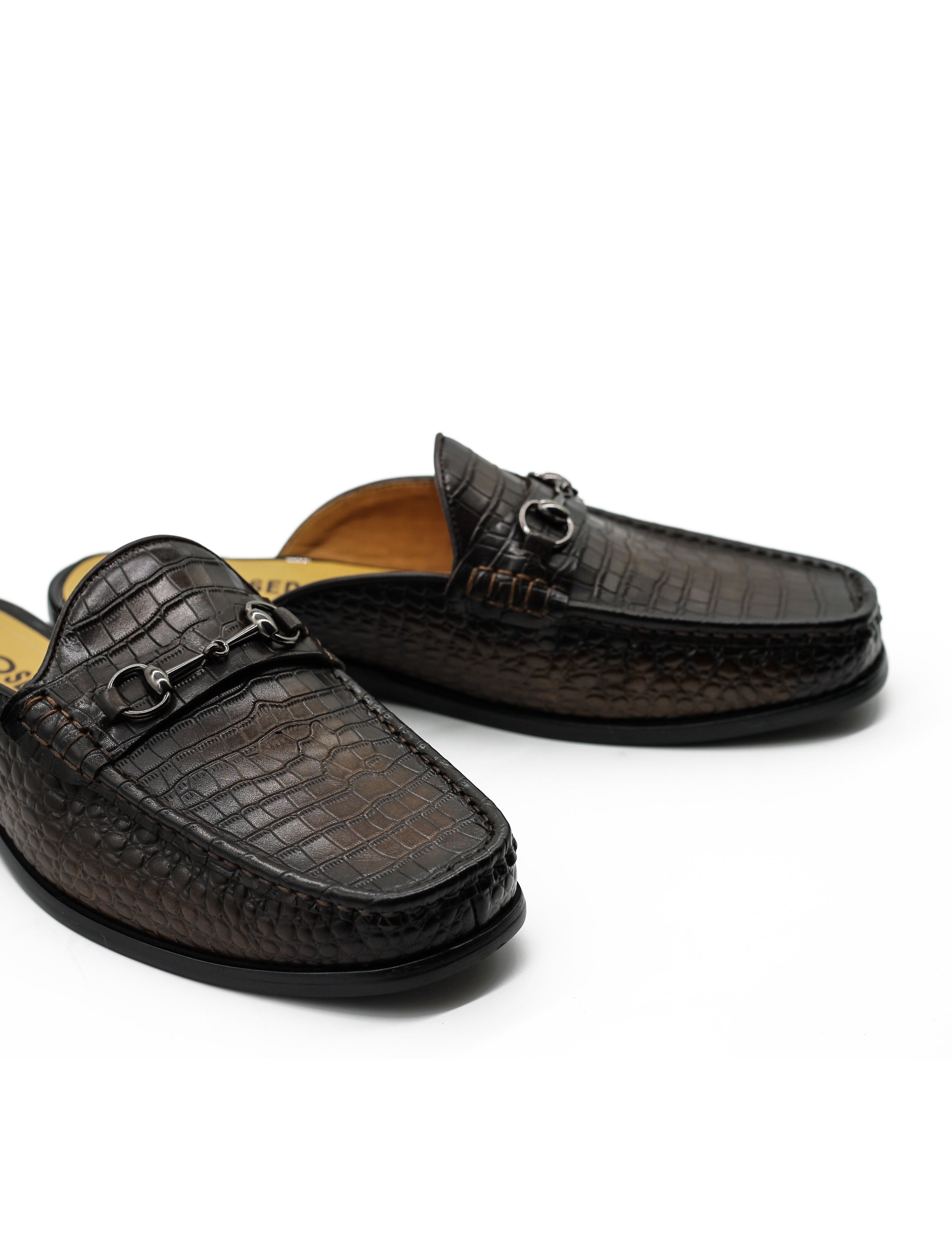 Brown Leather Backless Mules Half Shoes