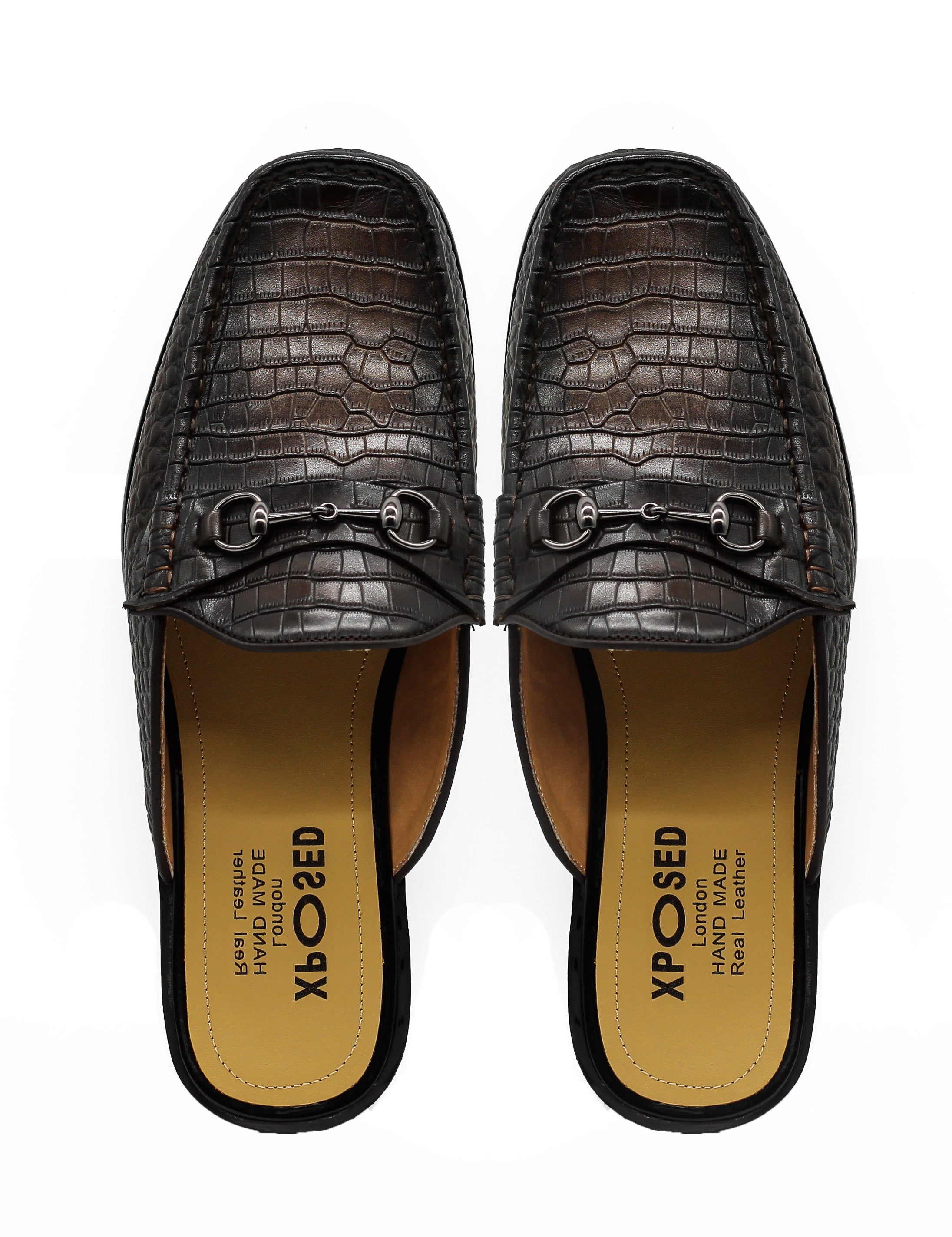 Brown Leather Backless Mules Half Shoes