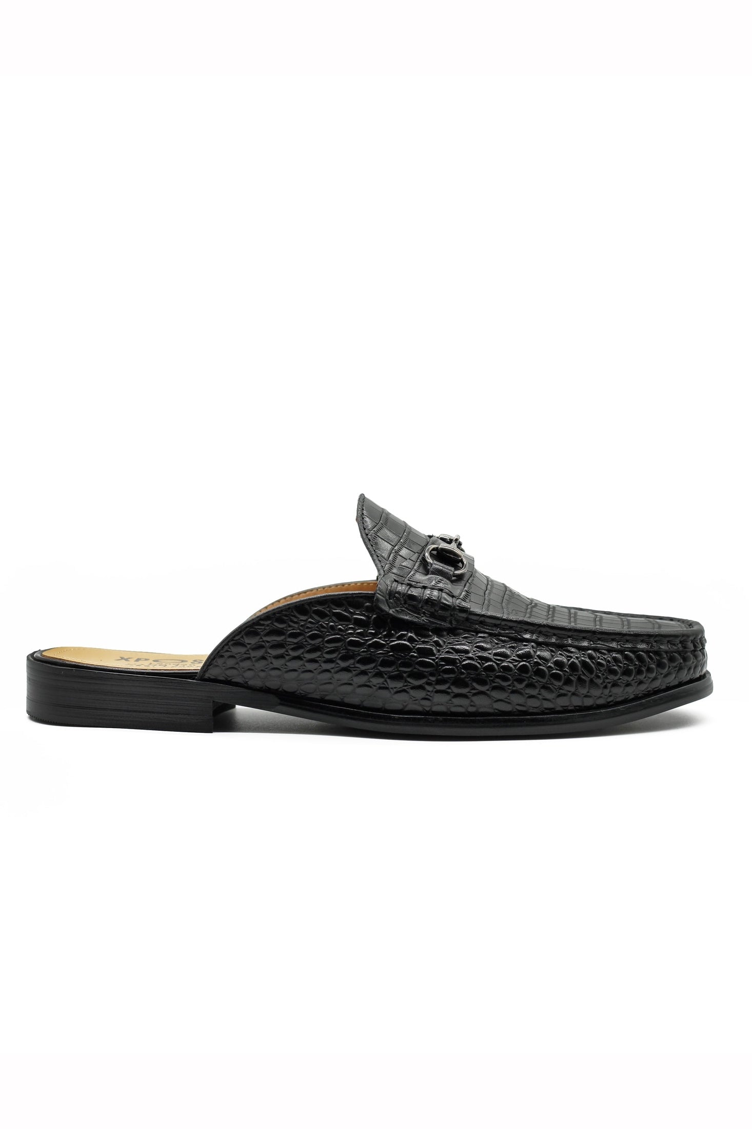 Black Leather Backless Mules Half Shoes
