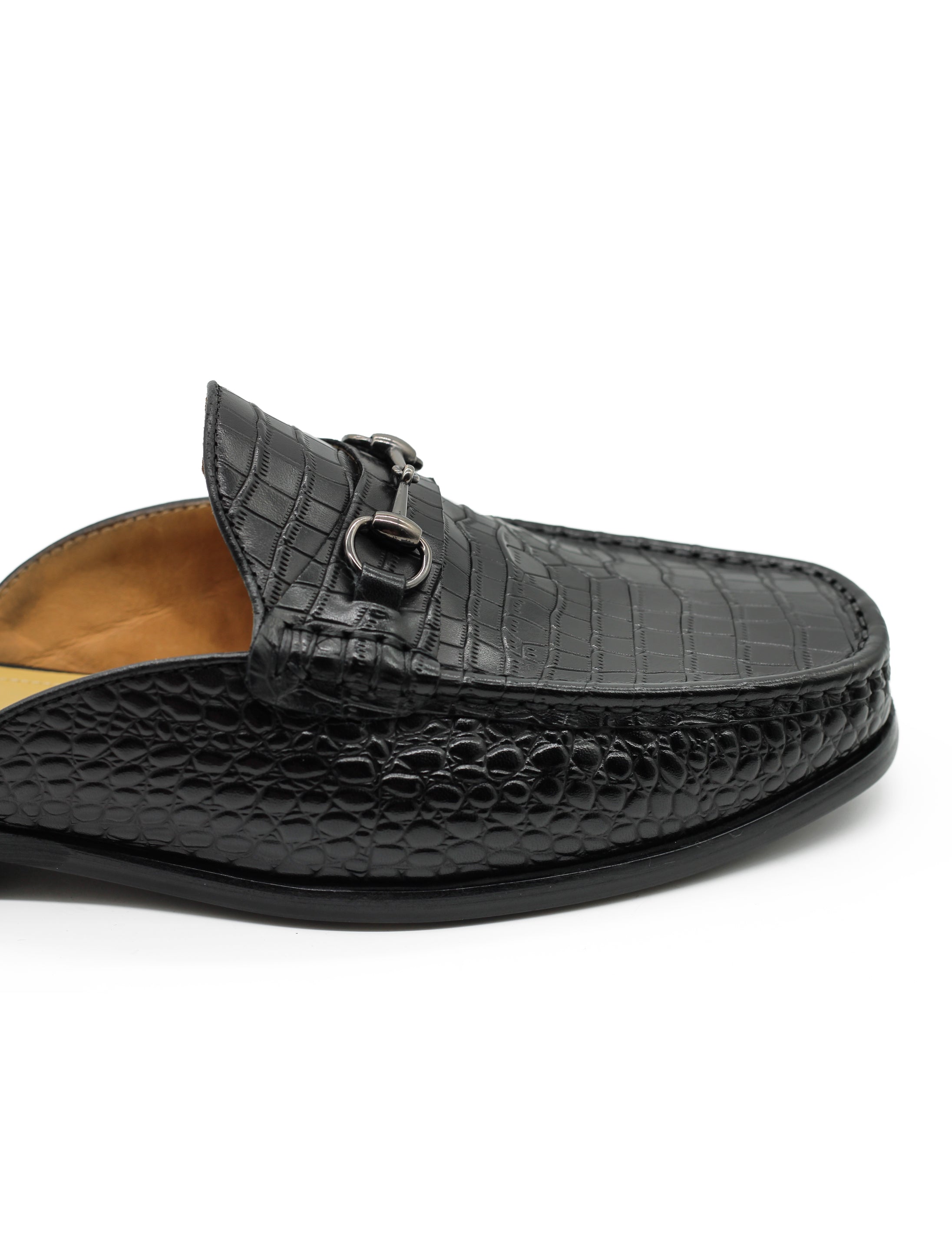 Black Leather Backless Mules Half Shoes