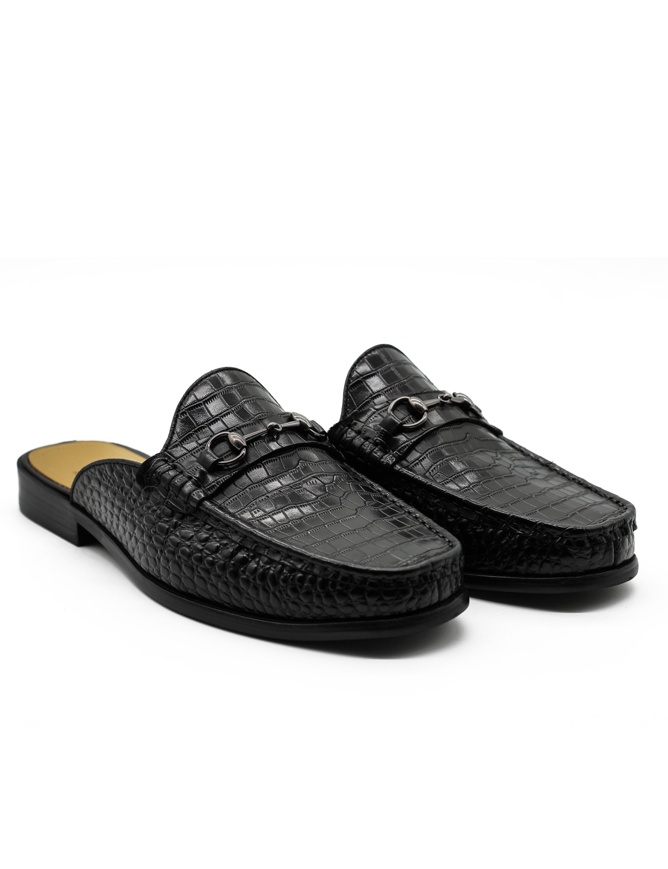 Black Leather Backless Mules Half Shoes