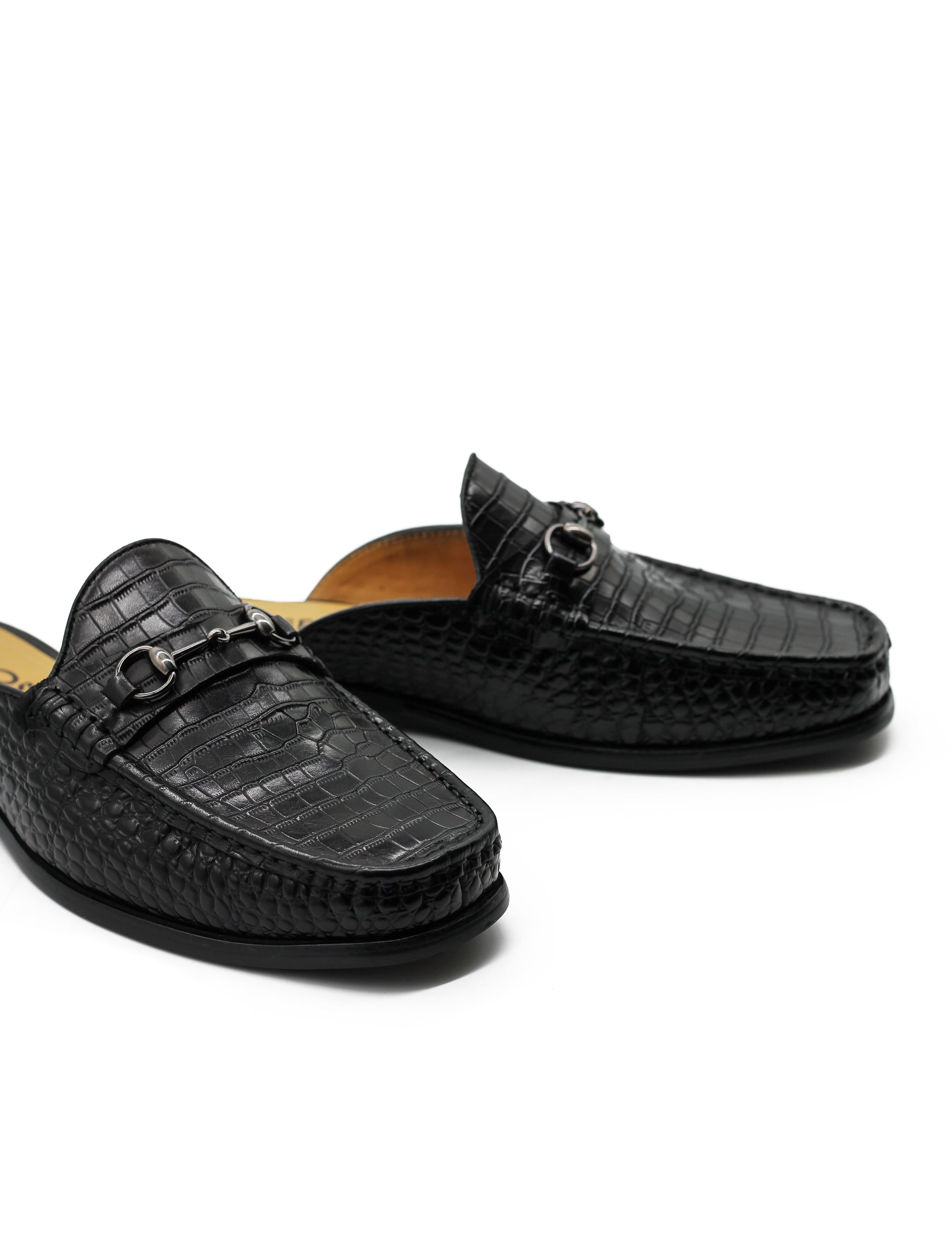 Black Leather Backless Mules Half Shoes