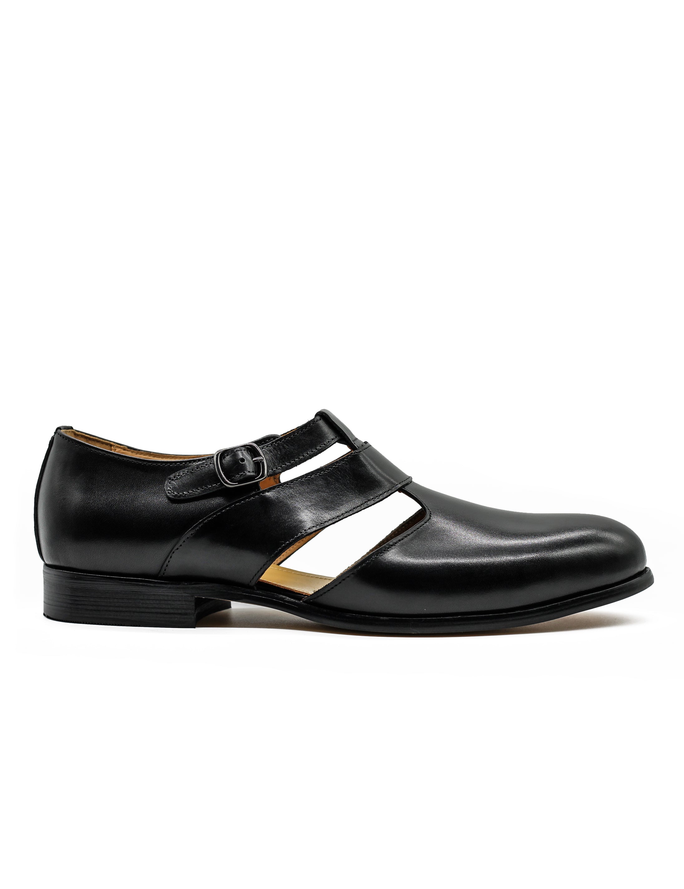 Polished Black Leather Sandals Closed Toe Shoes