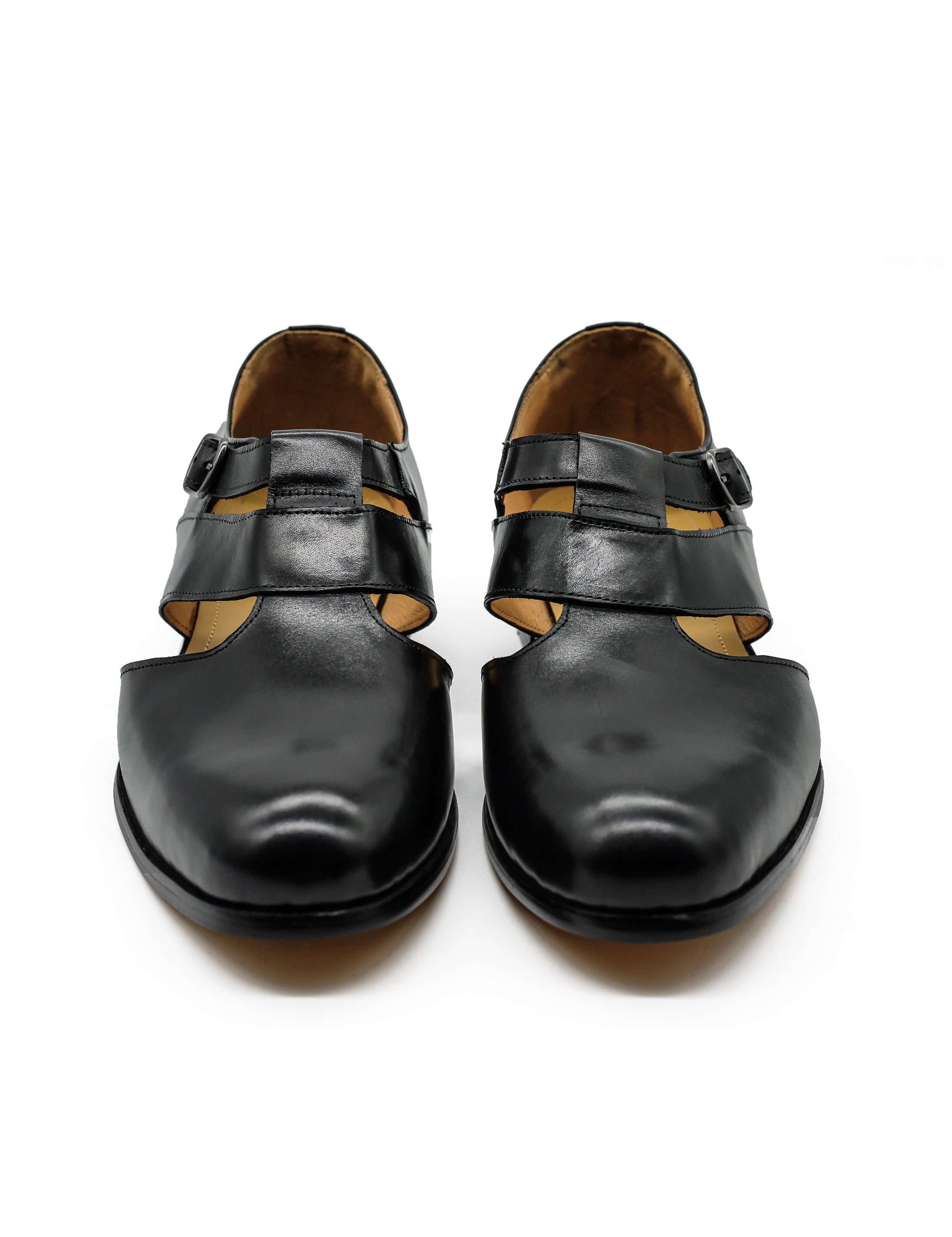 Polished Black Leather Sandals Closed Toe Shoes