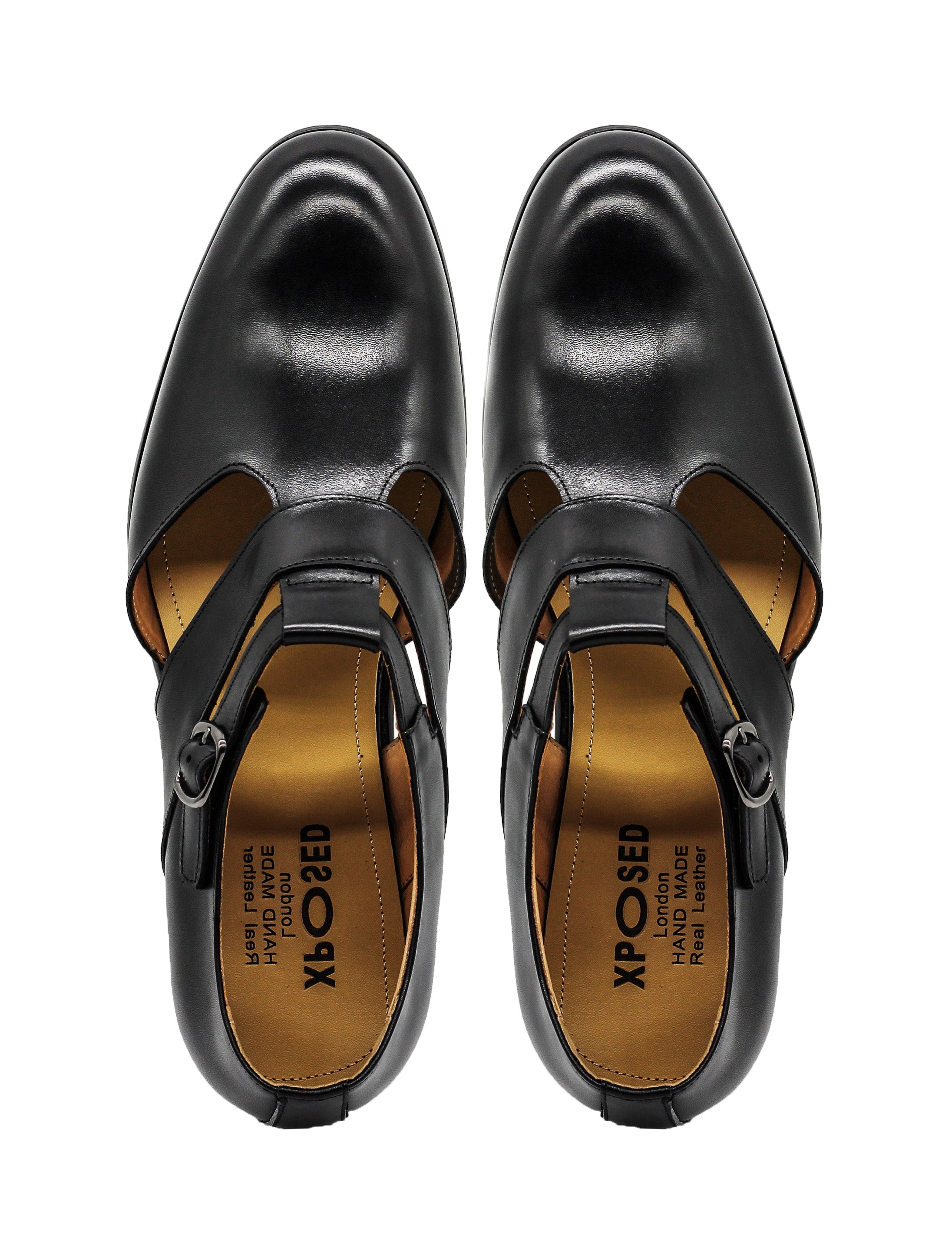 Polished Black Leather Sandals Closed Toe Shoes