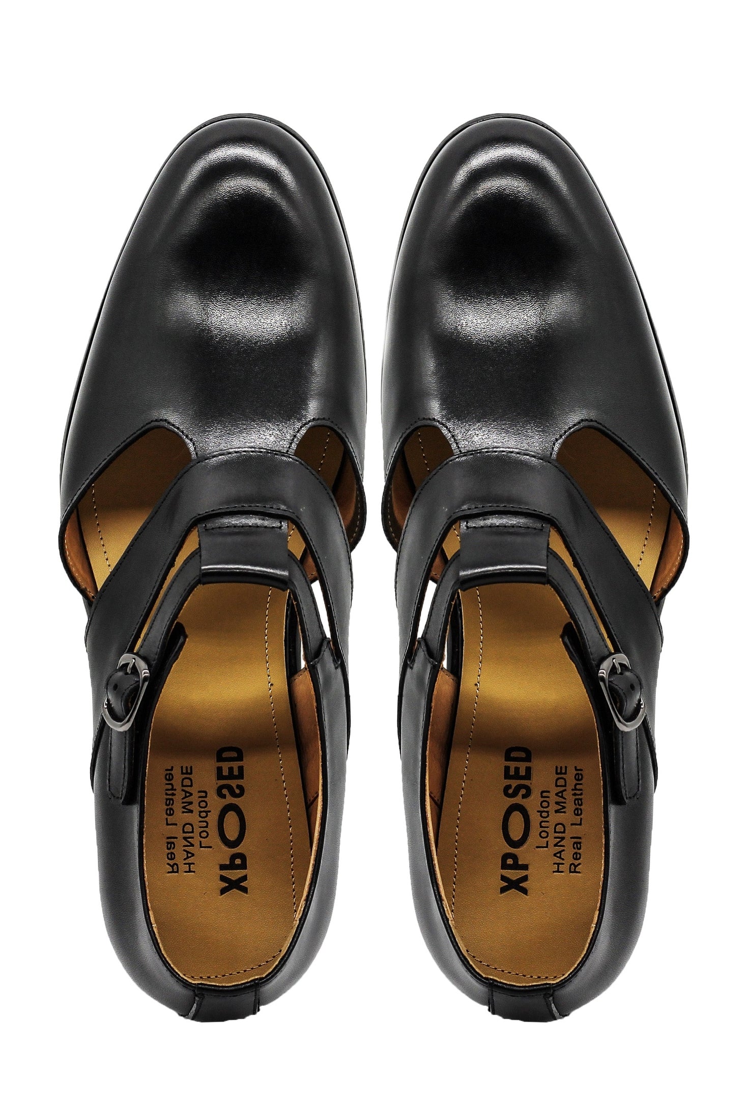 Polished Black Leather Sandals Closed Toe Shoes