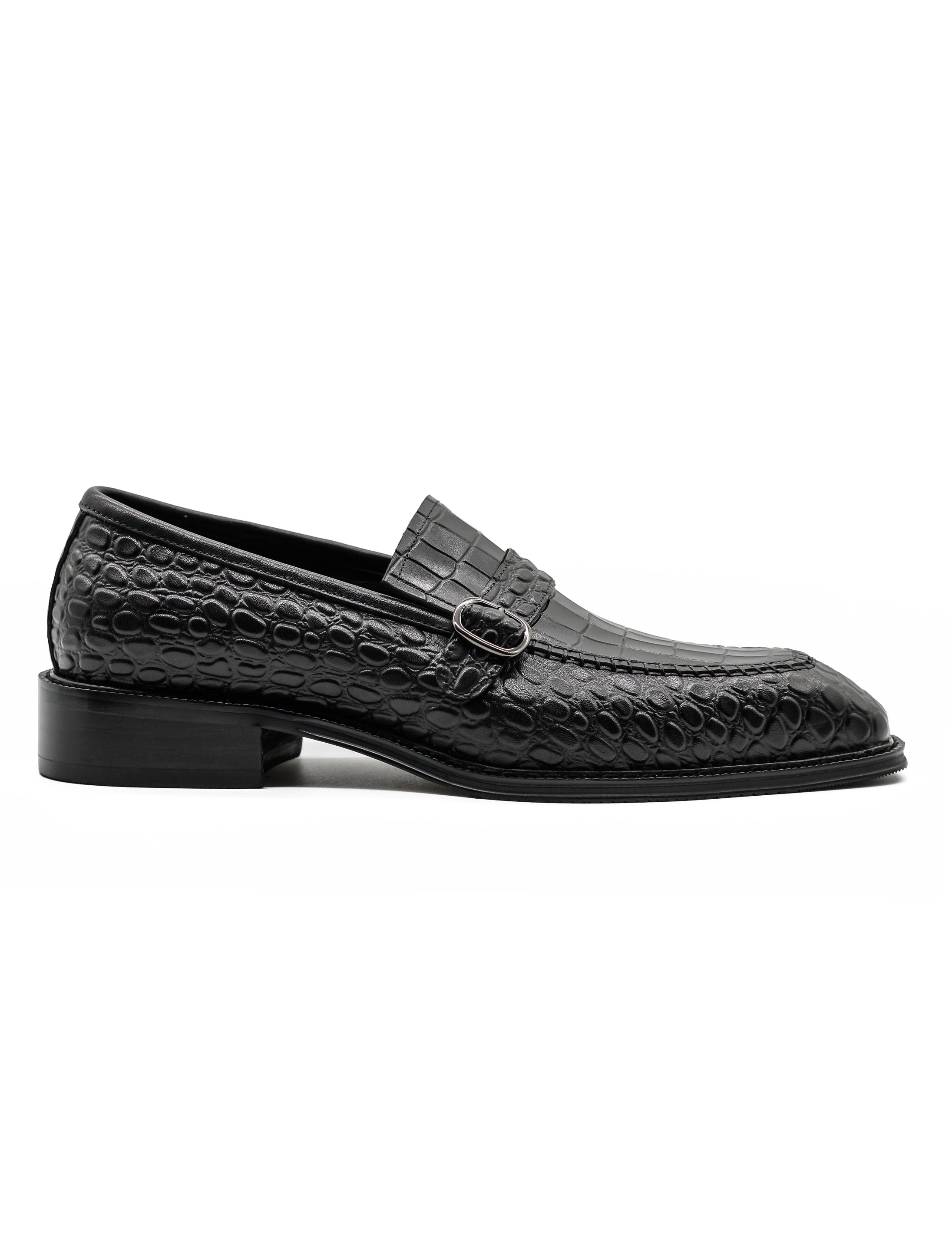 Men’s Slip-on Loafers Black Croco Embossed Leather