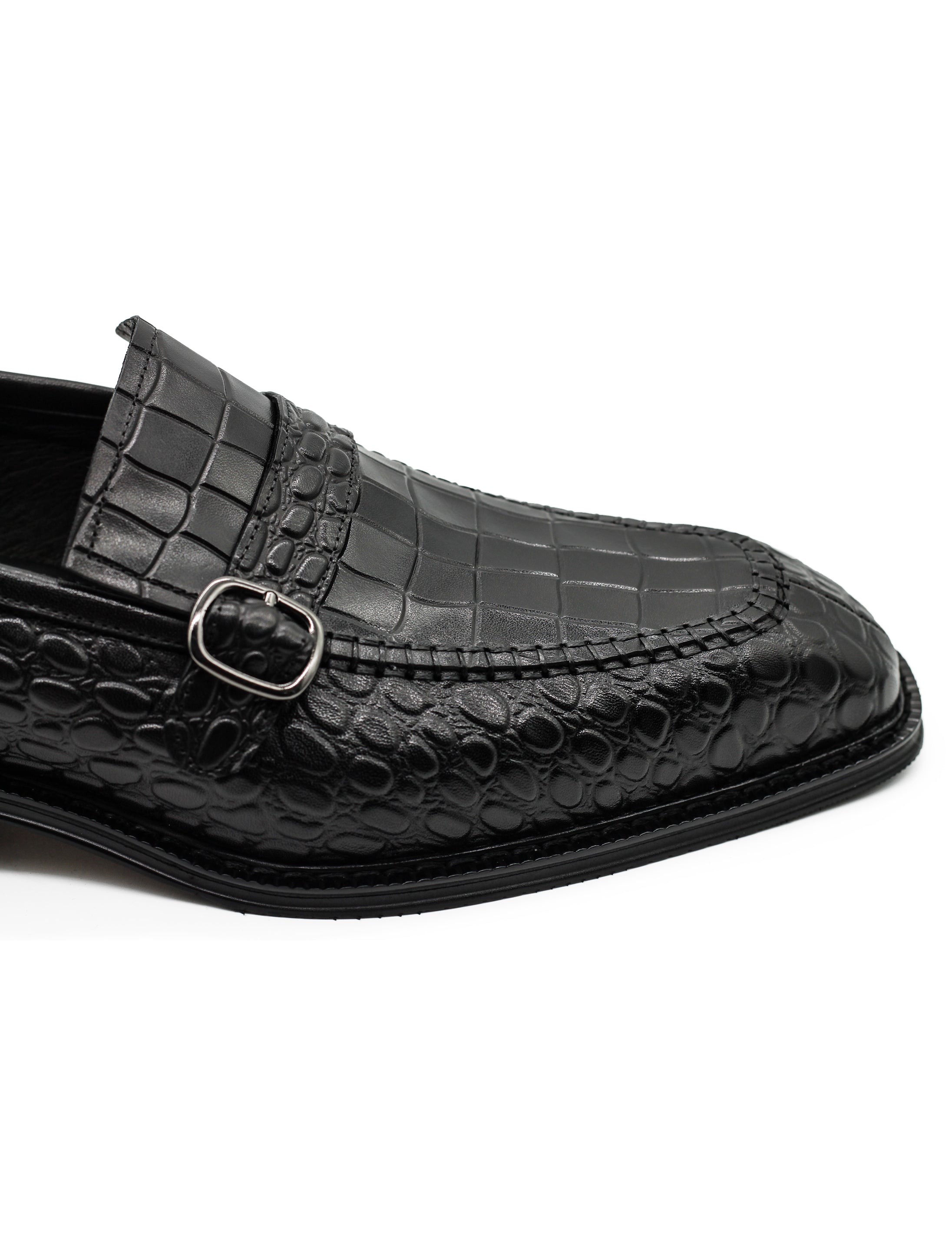 Men’s Slip-on Loafers Black Croco Embossed Leather