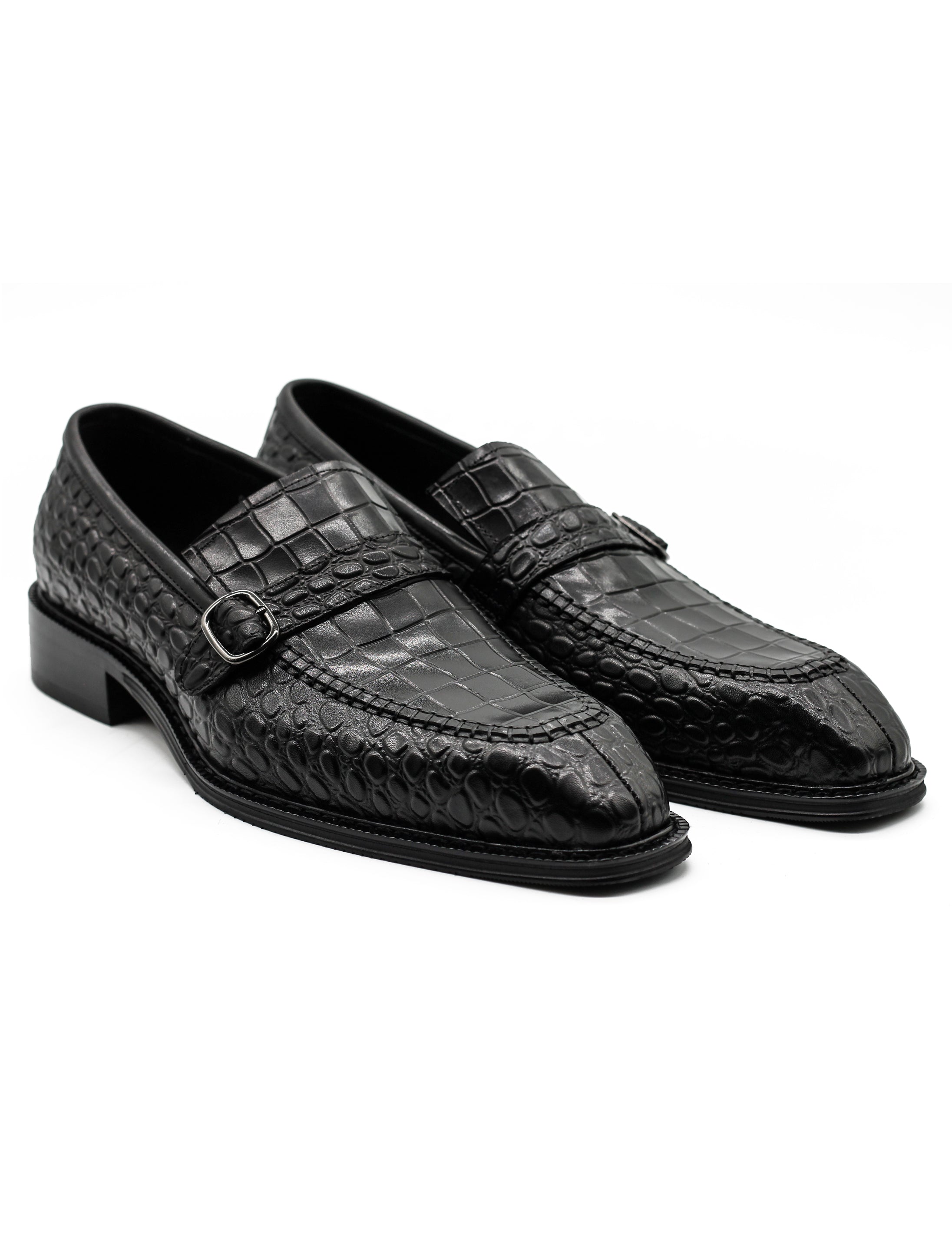 Men’s Slip-on Loafers Black Croco Embossed Leather