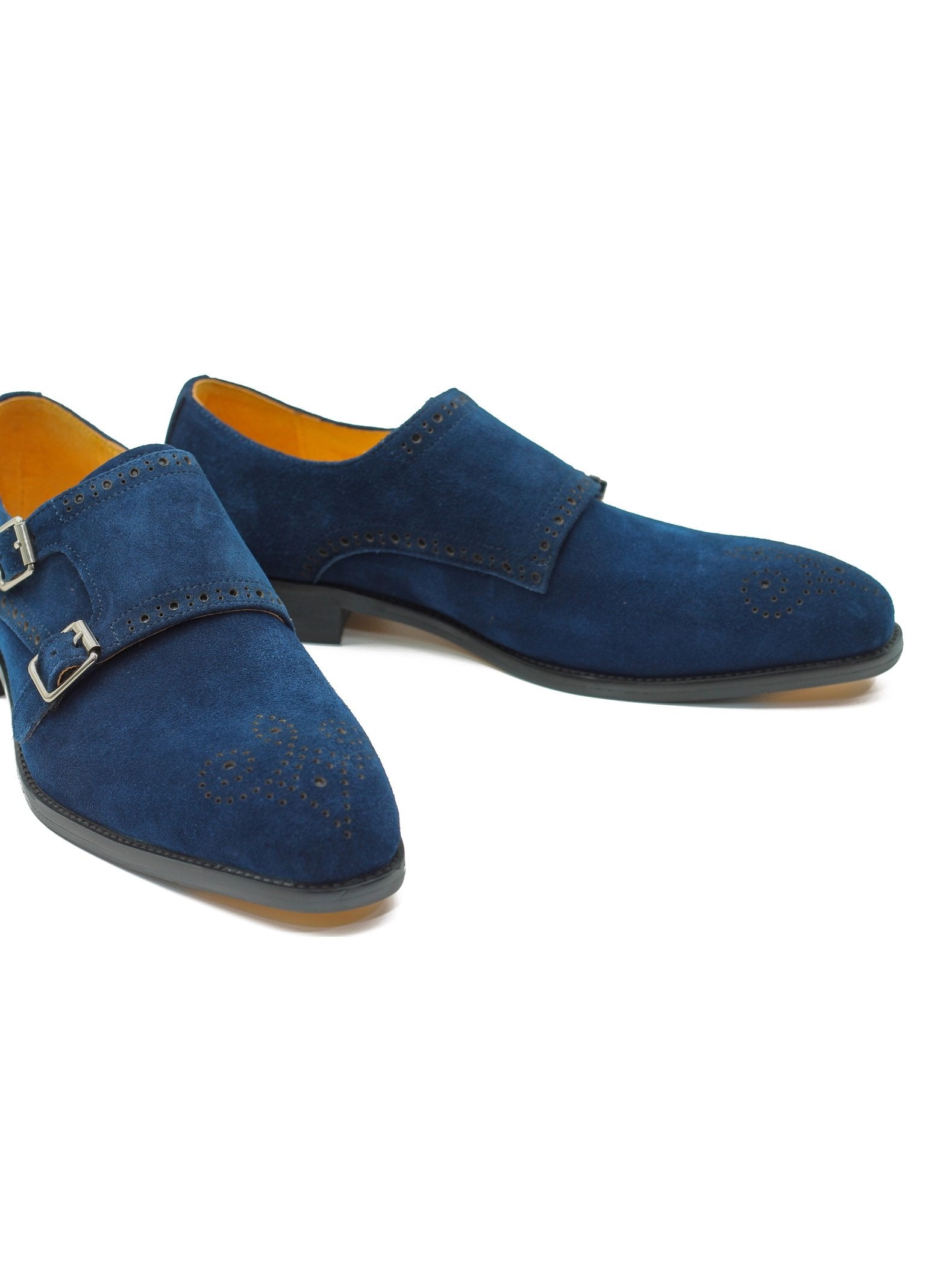 BLUE SUEDE DOUBLE BUCKLE MONKS