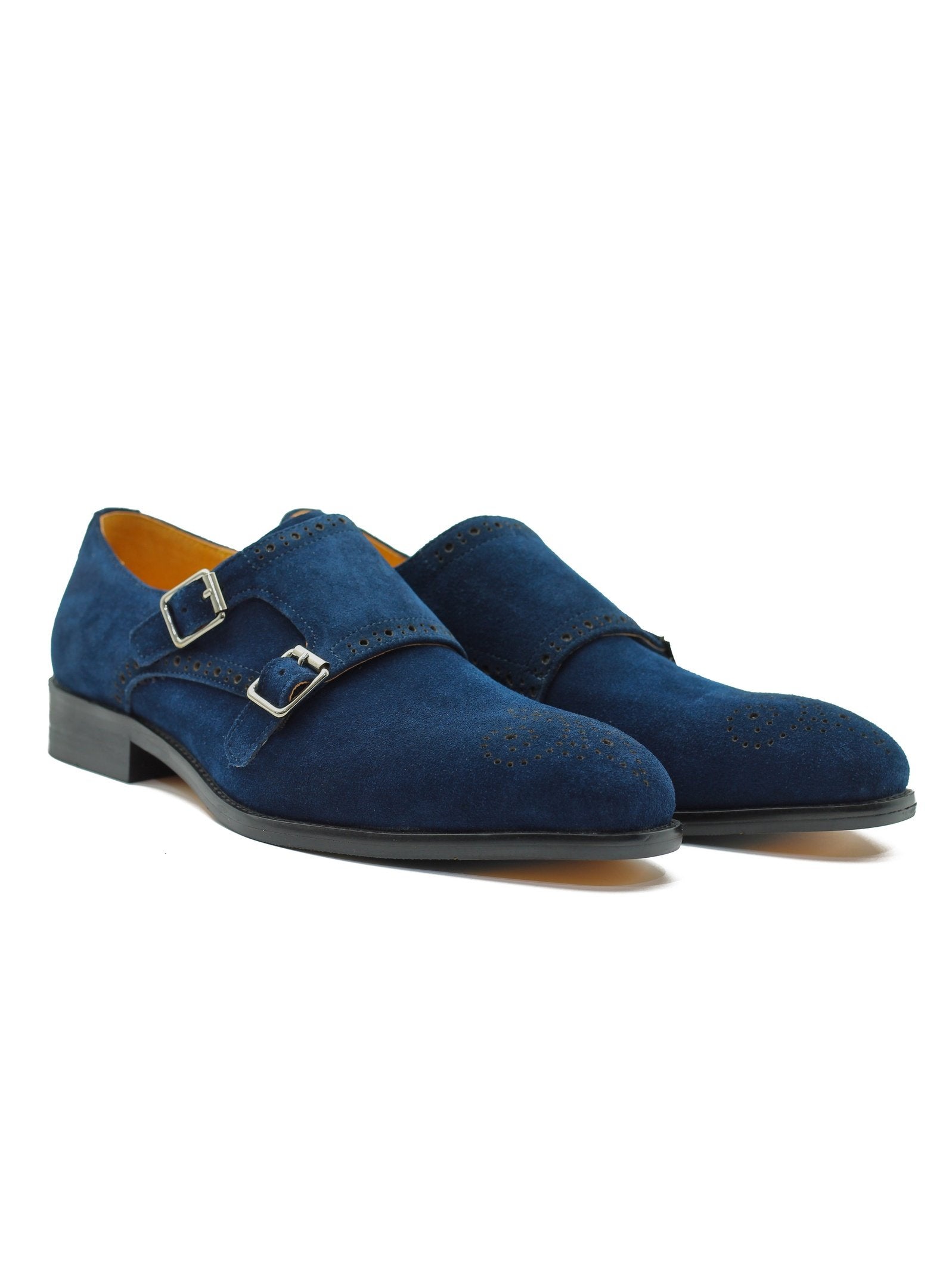 BLUE SUEDE DOUBLE BUCKLE MONKS
