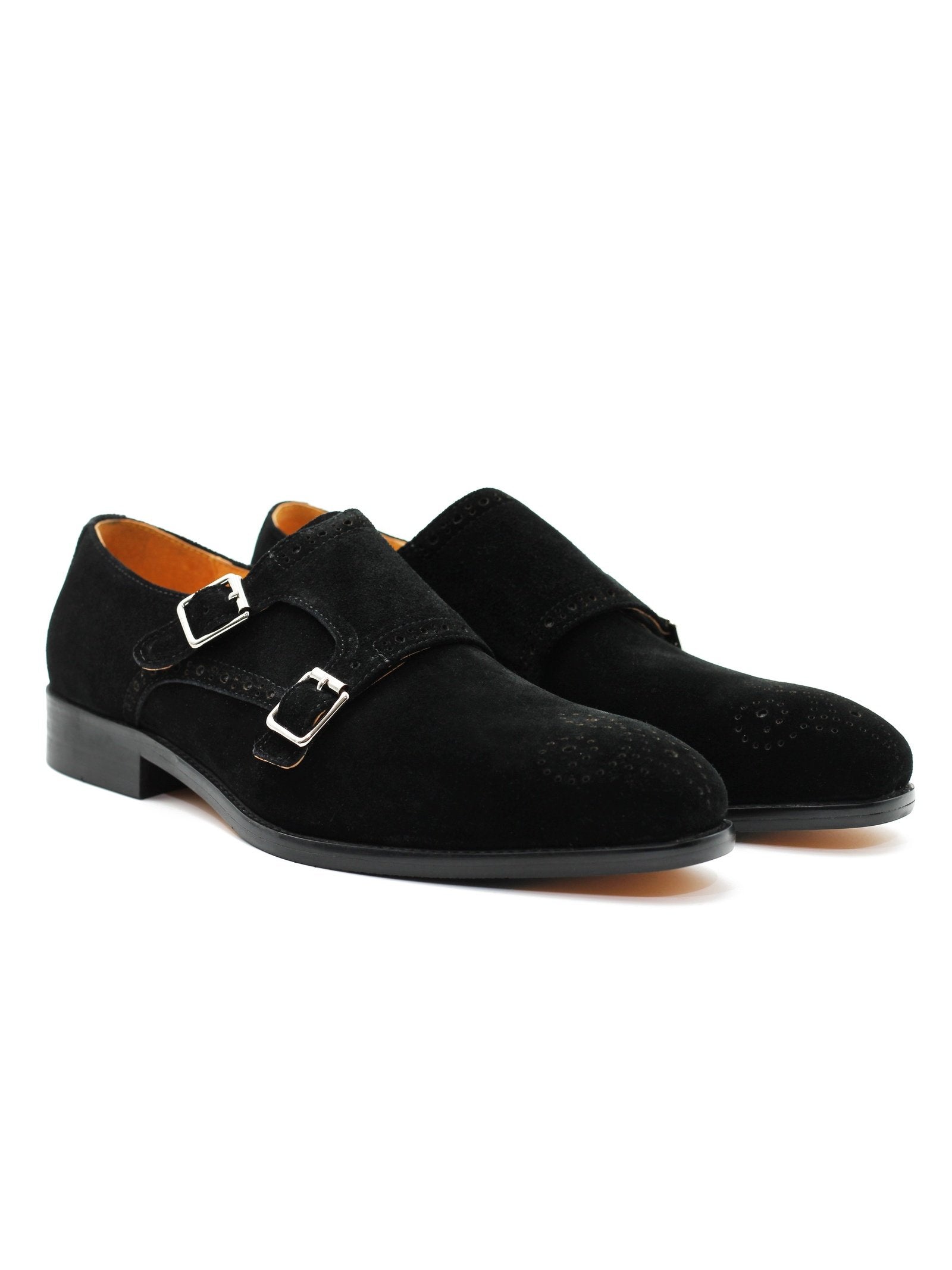 BLACK SUEDE DOUBLE BUCKLE MONKS
