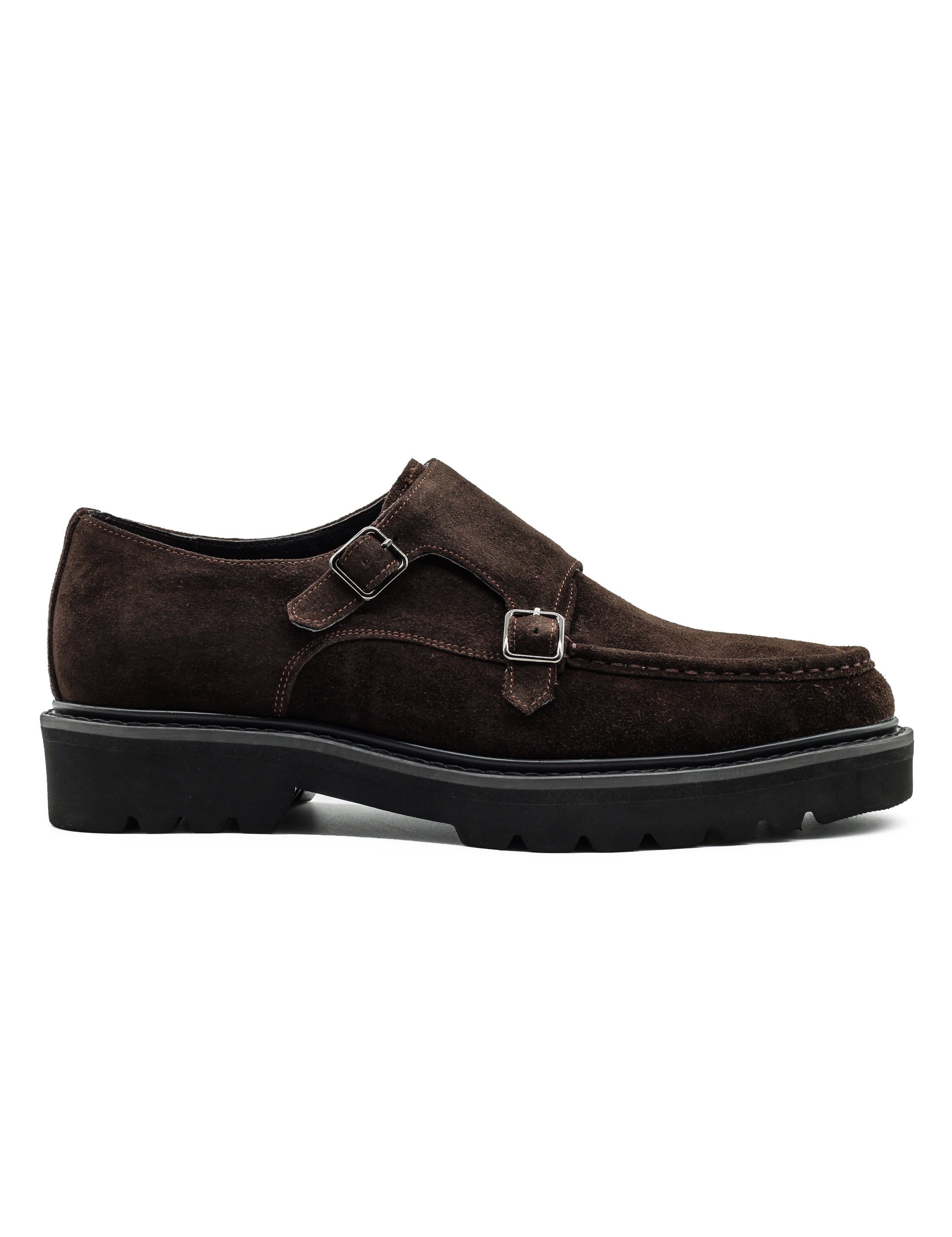 Double Buckle Suede Monk Shoes in Brown