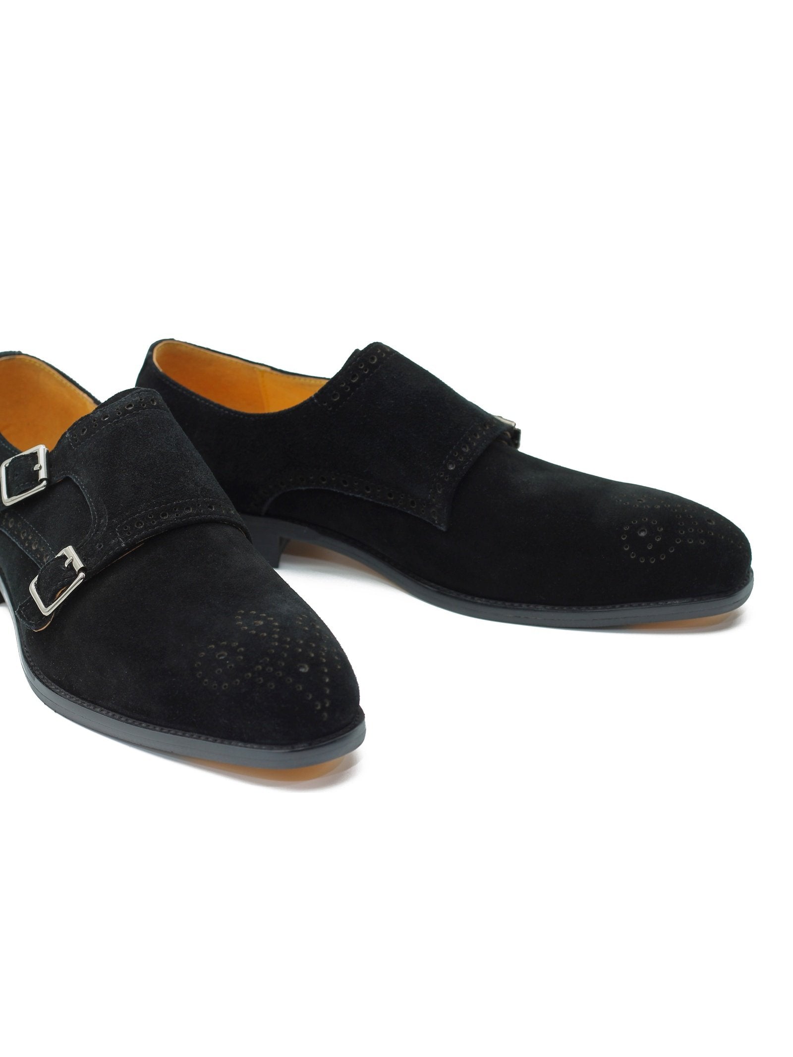 BLACK SUEDE DOUBLE BUCKLE MONKS