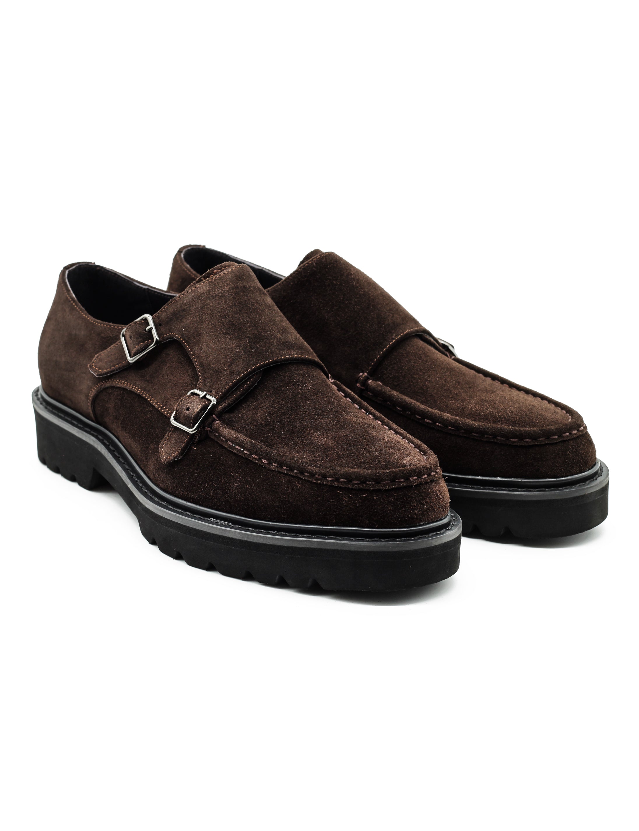 Double Buckle Suede Monk Shoes in Brown
