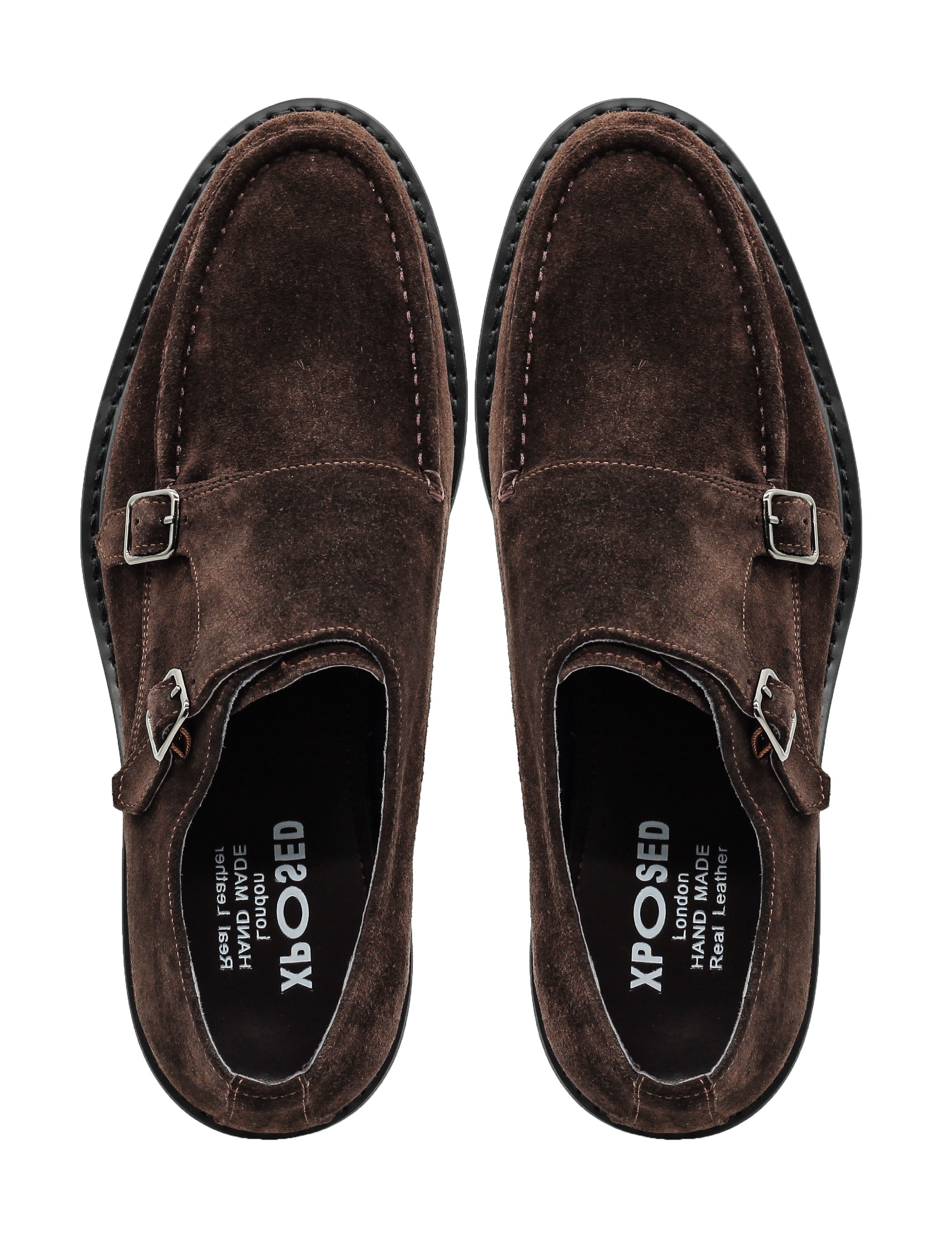 Double Buckle Suede Monk Shoes in Brown