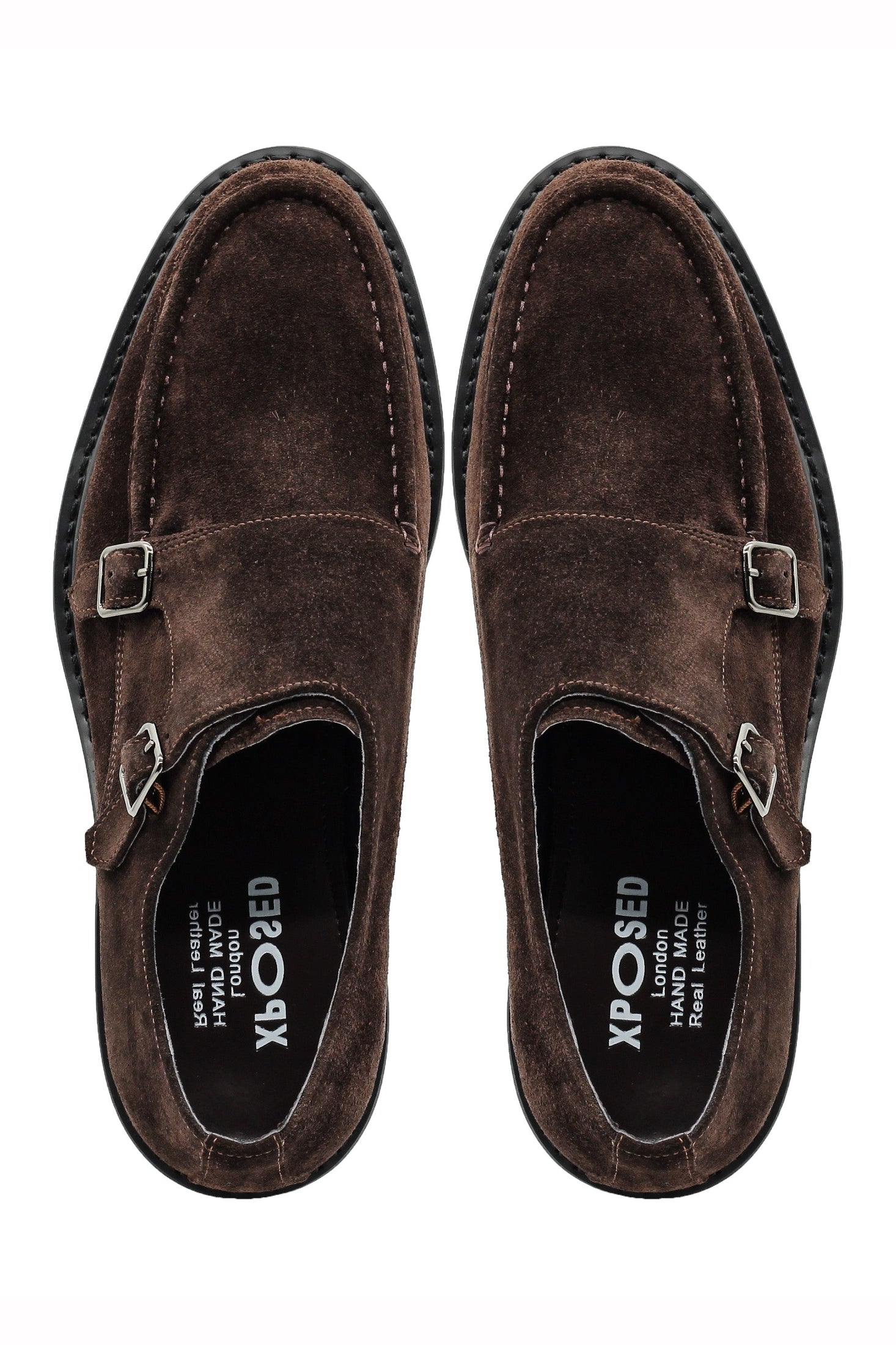 Double Buckle Suede Monk Shoes in Brown
