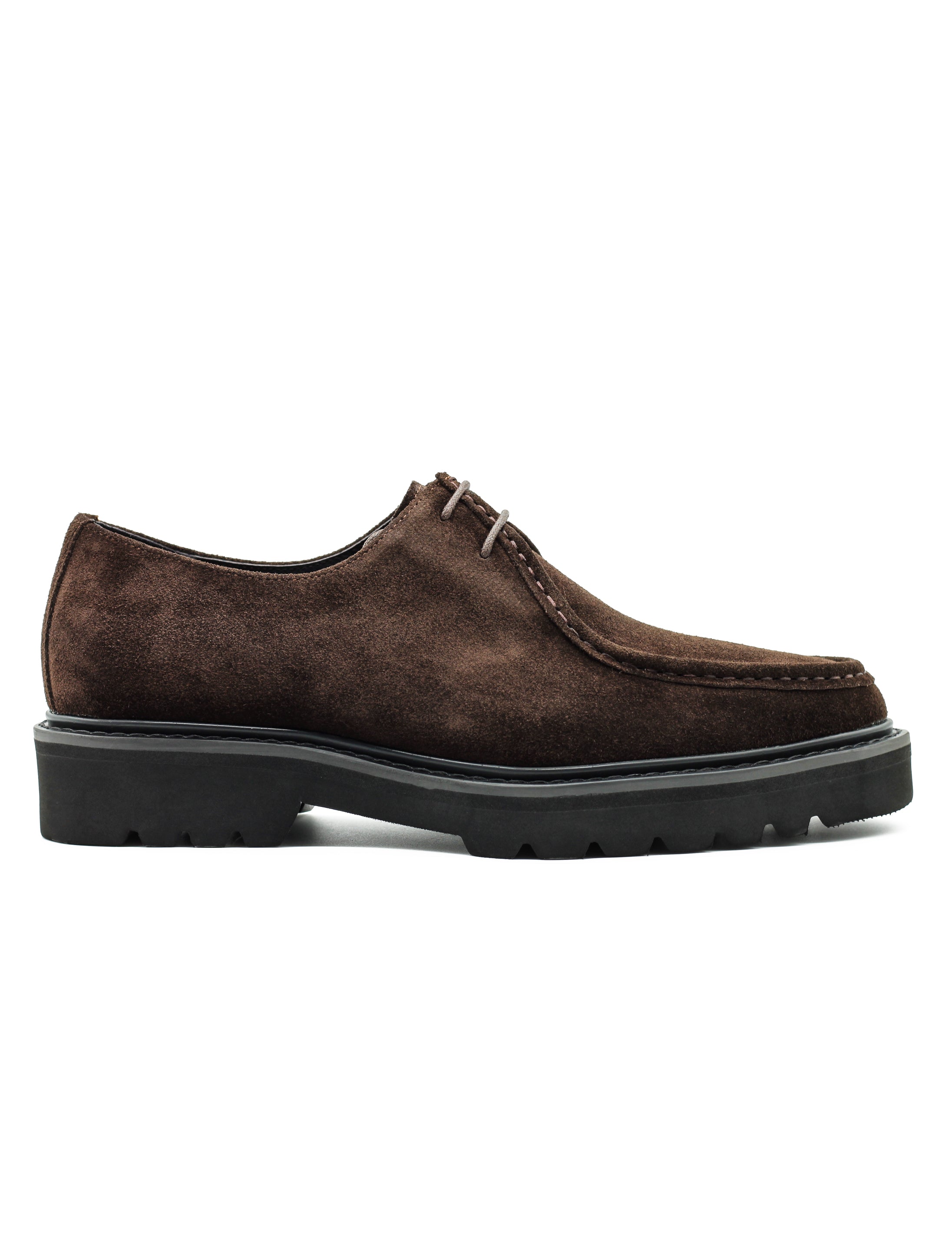 Brown Suede Derby Shoes Moc Toe Chunky Sole