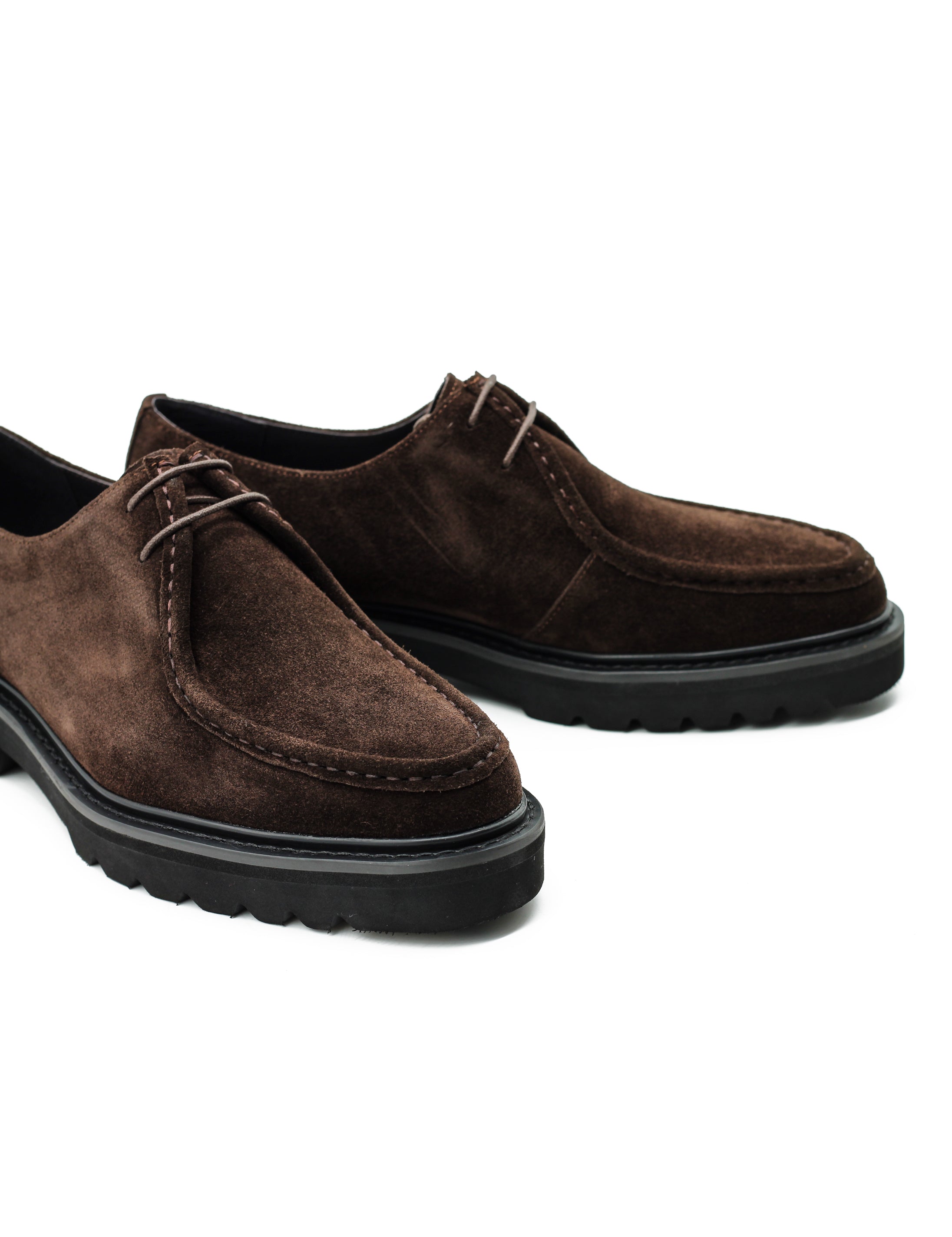 Brown Suede Derby Shoes Moc Toe Chunky Sole