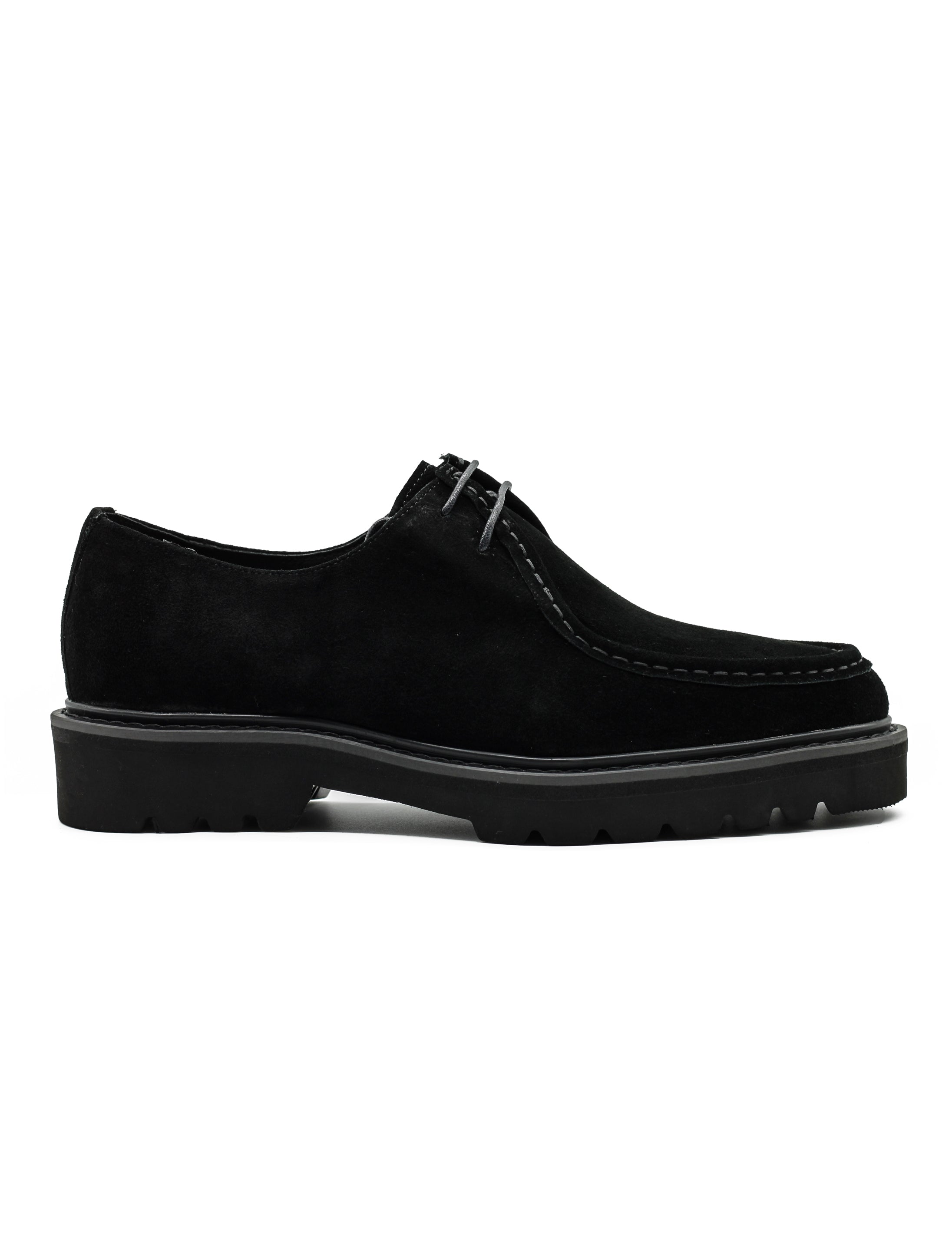 Black Suede Derby Shoes Moc Toe Chunky Sole