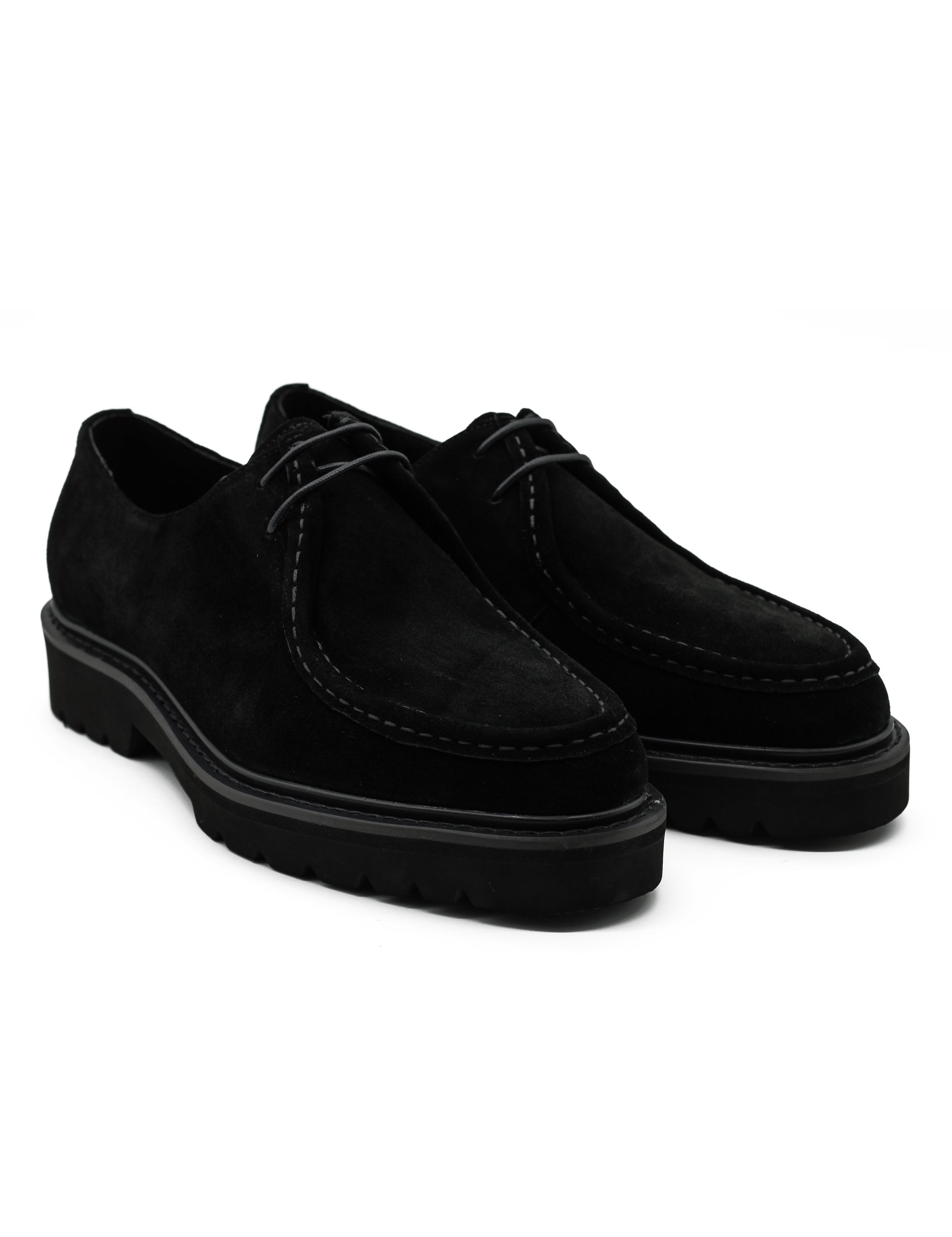 Black Suede Derby Shoes Moc Toe Chunky Sole