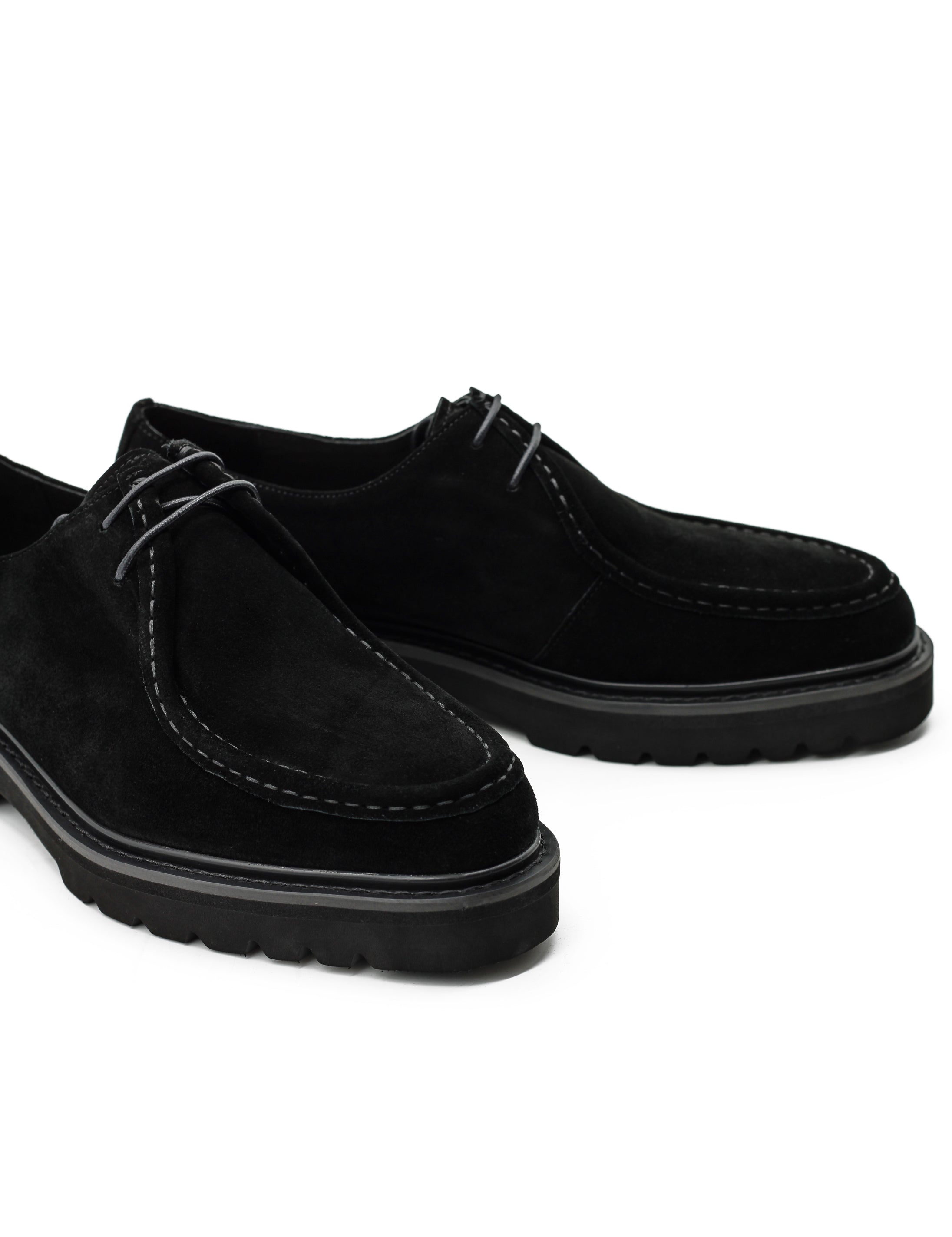Black Suede Derby Shoes Moc Toe Chunky Sole