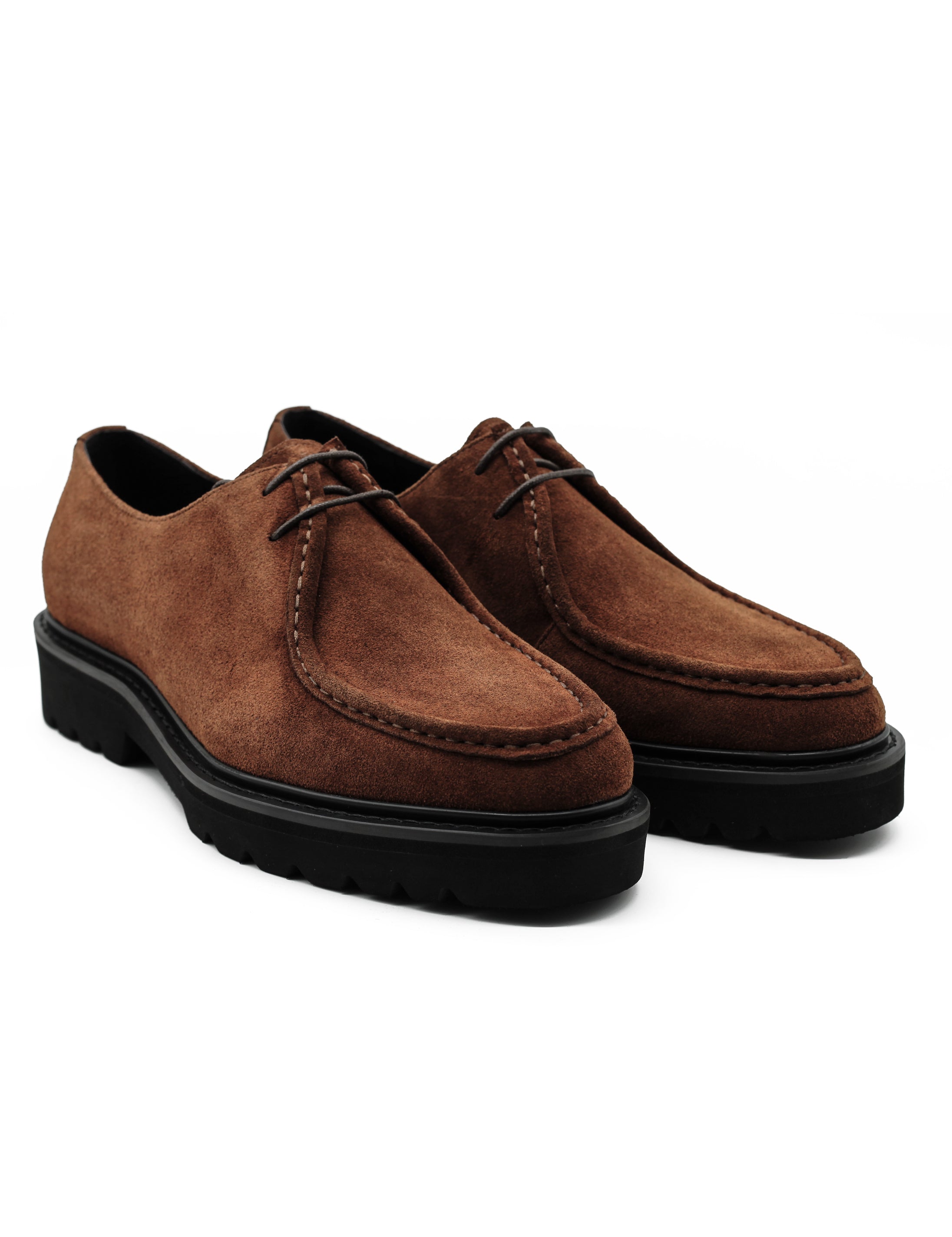 Tan Suede Derby Shoes Moc Toe Chunky Sole